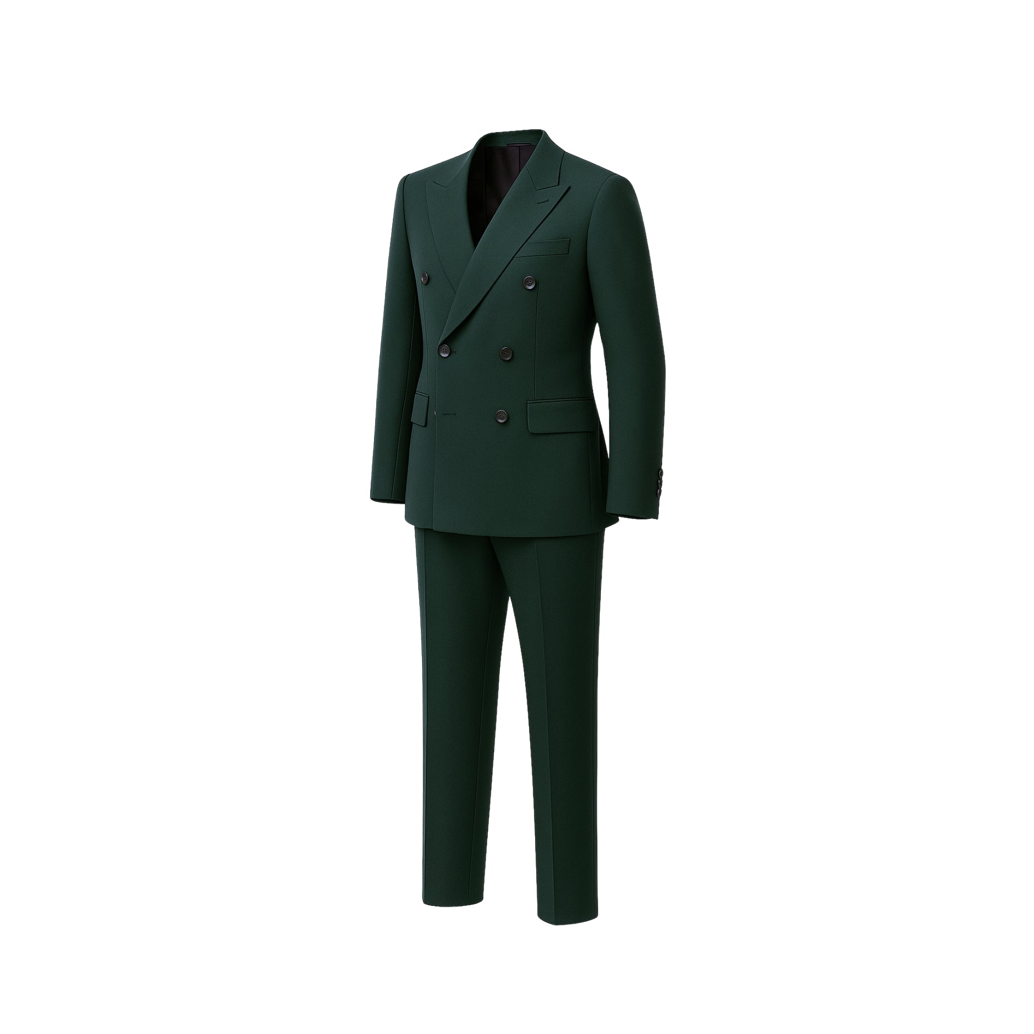 Masculine Fit Everyday Double Breasted Wool Suit in Hunter Green