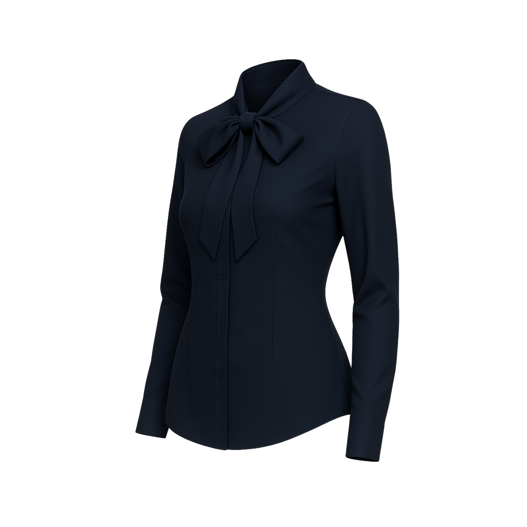 Women's Navy Vegan Pussy Bow Blouse