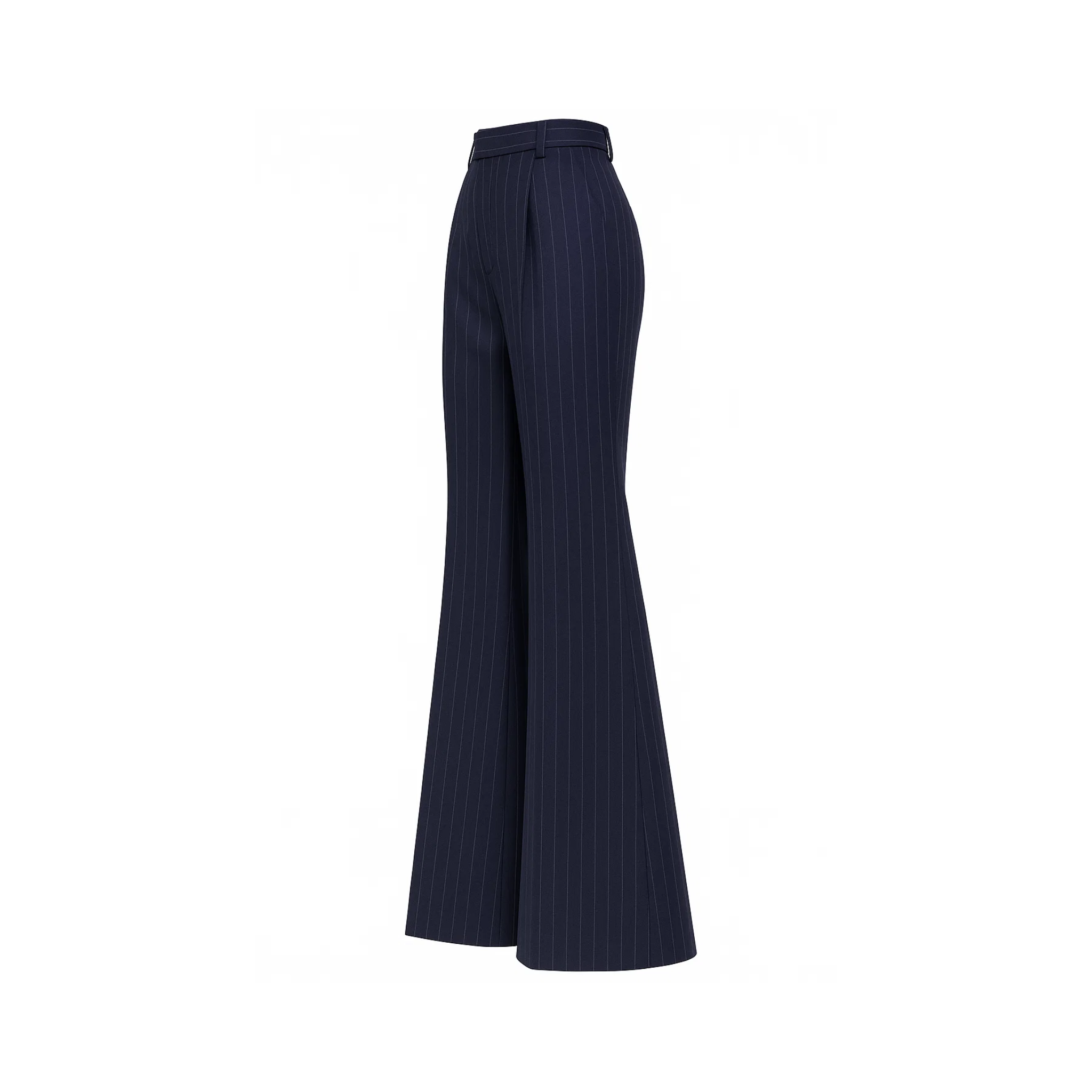 Navy Pinstripe Wide-Leg Trousers