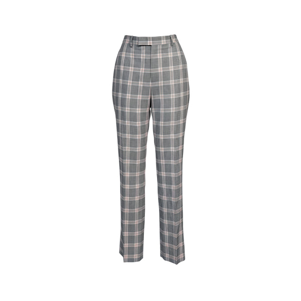 Gray and Pink Plaid Tailored Trousers