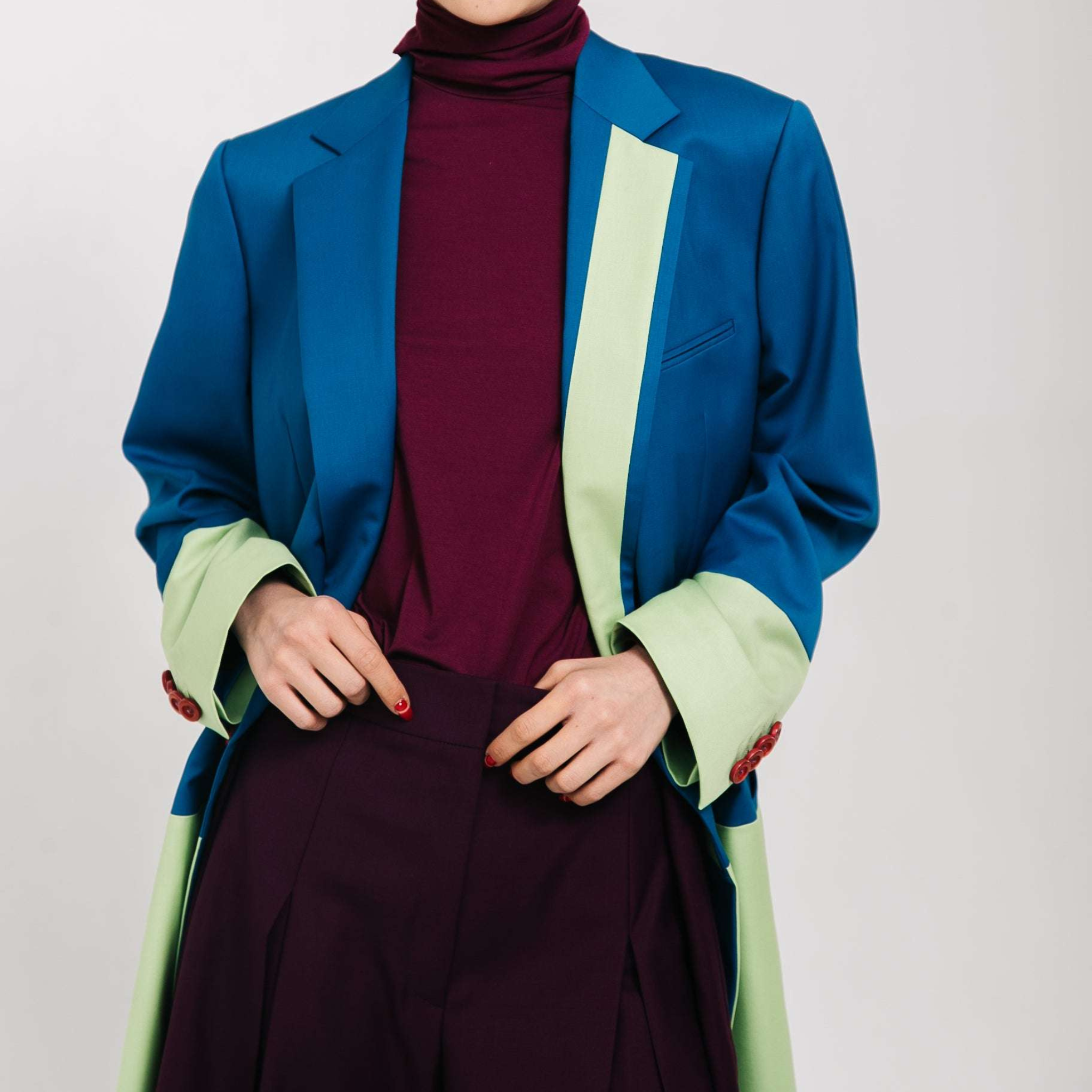 Two-Tone Wool Color Block Blazer