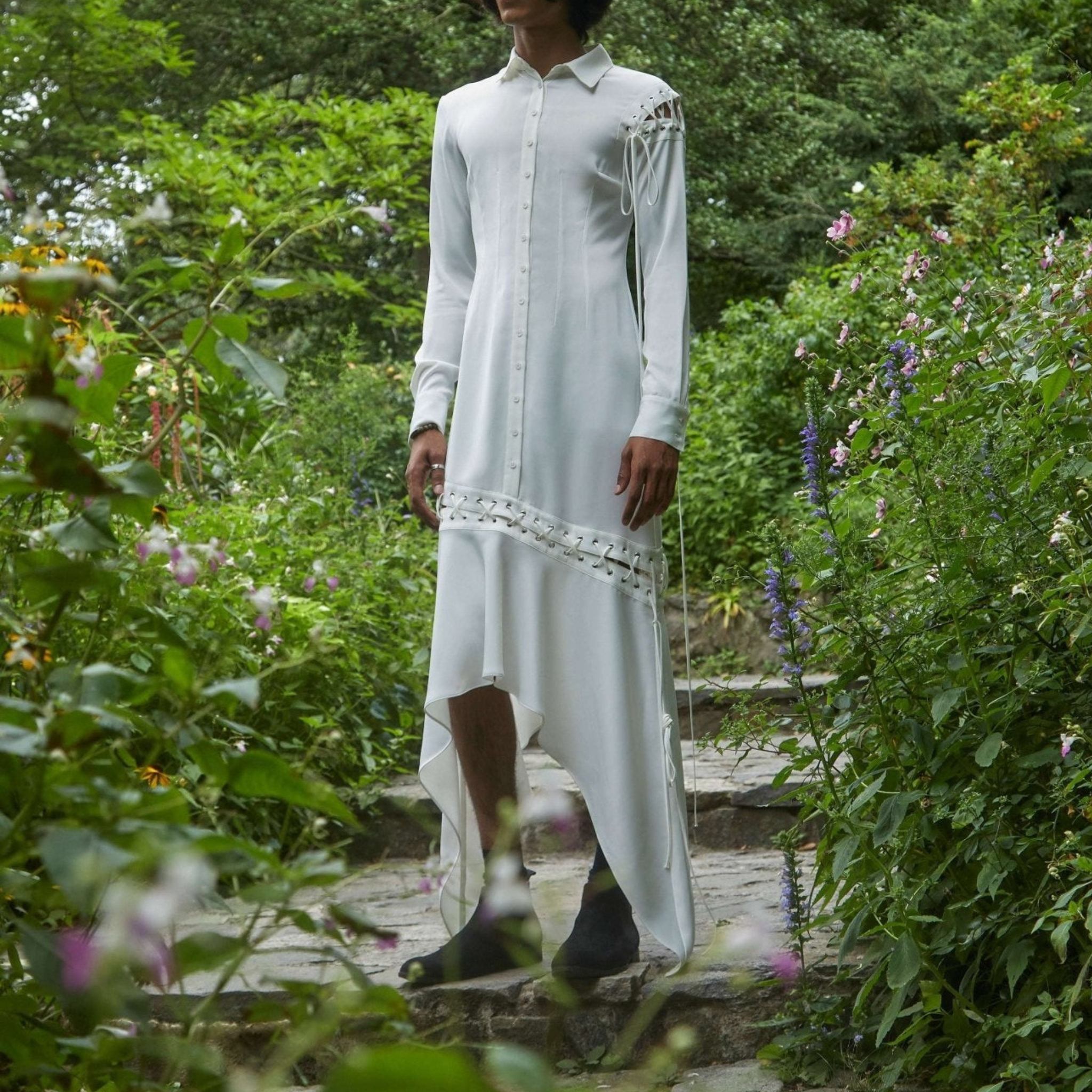 White Cut-Out Shirtdress