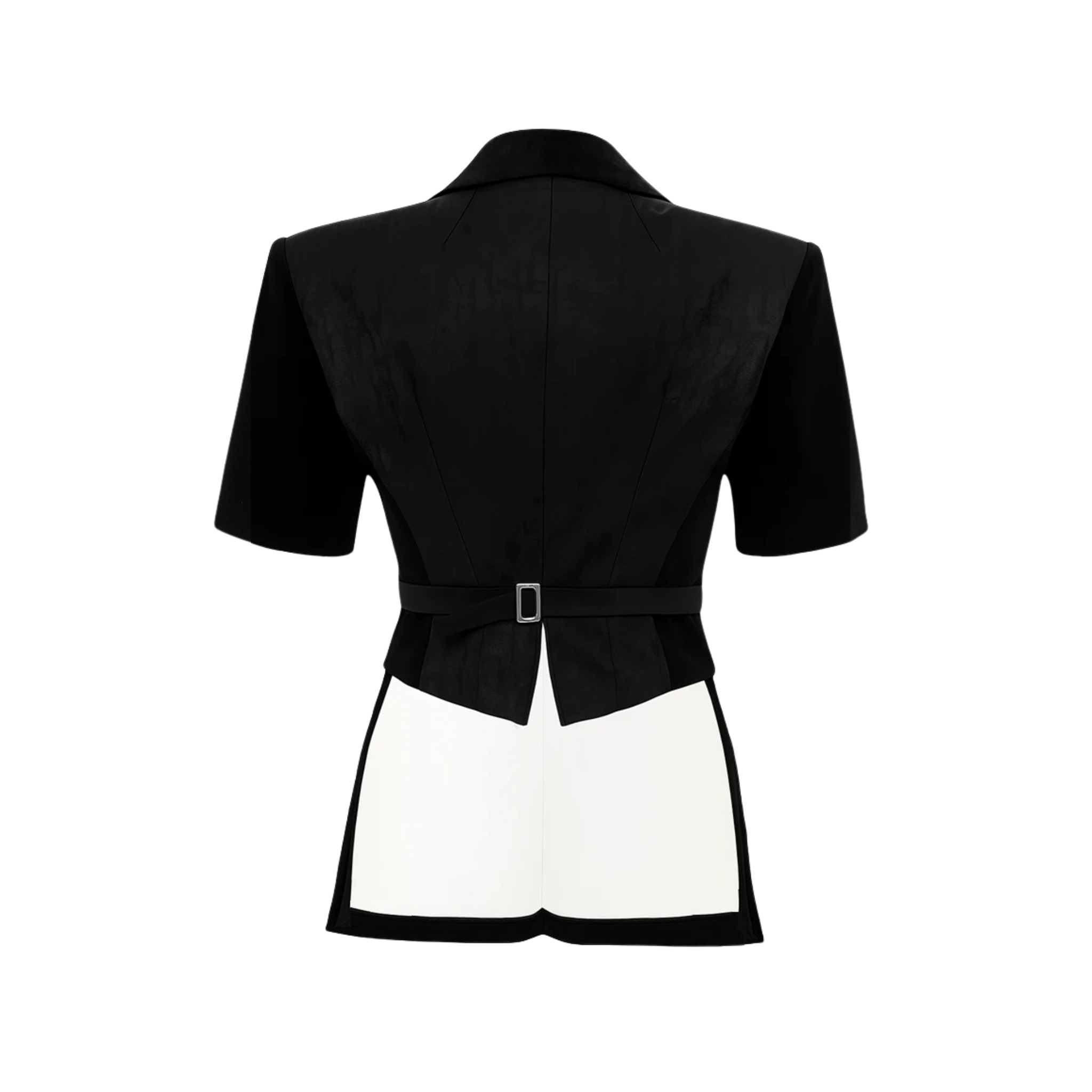 Black Tuxedo Blazer with Contrast Lapels and Short Sleeves