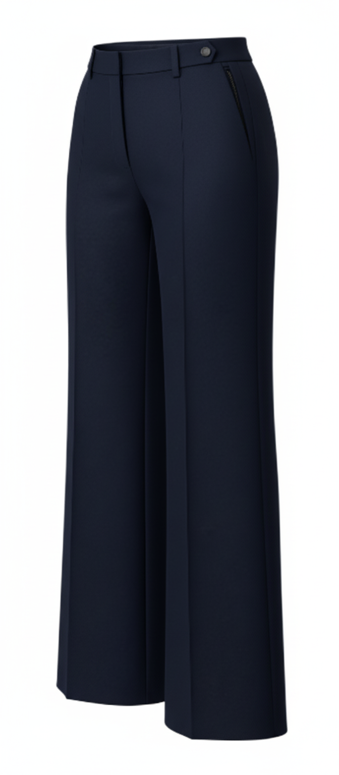 Women's Midnight Blue Wide-Leg Wool Trousers