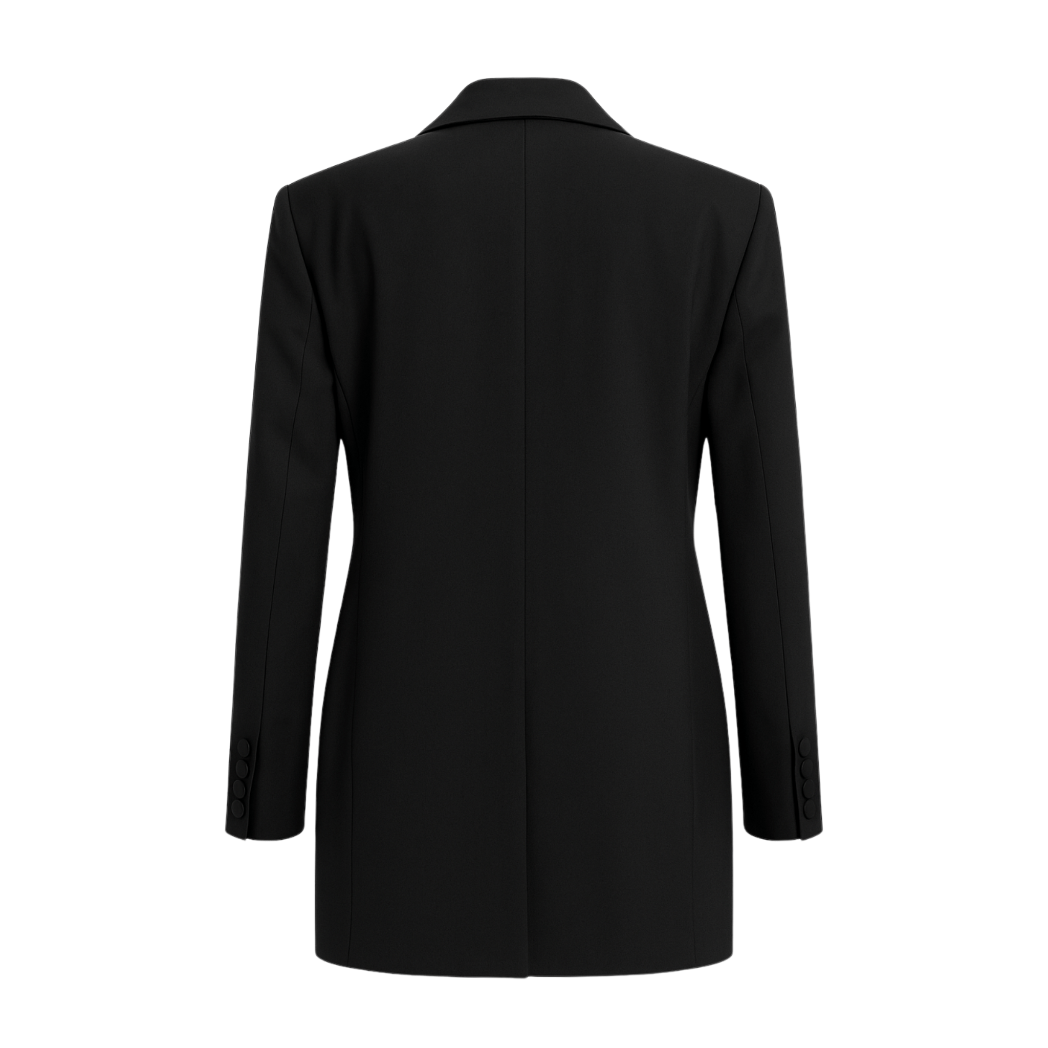 Tailory black double-breasted peak-lapel blazer back view