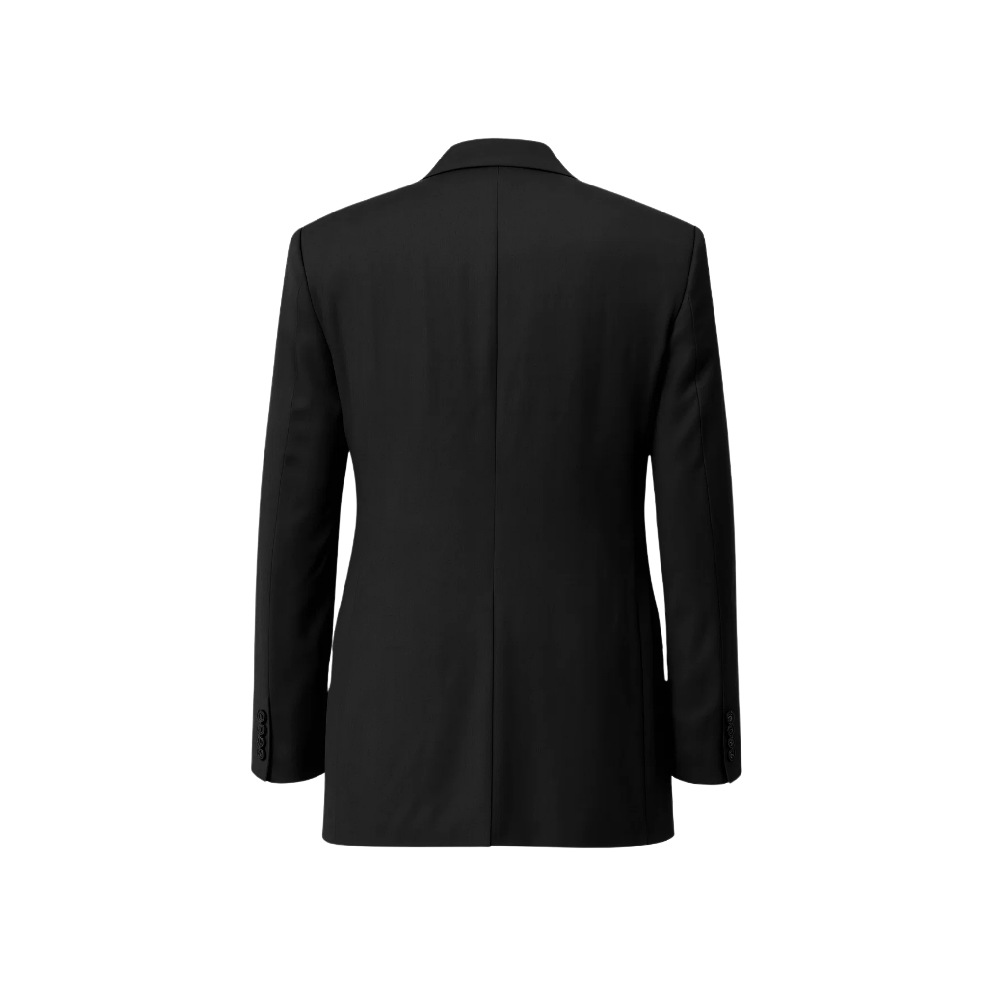 Tailory black elongated tailored tuxedo blazer back view