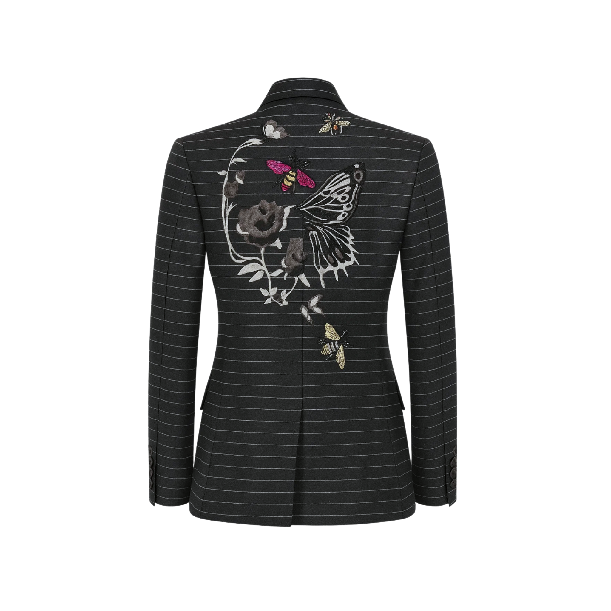 Tailory black pinstriped blazer with structured tailoring back view