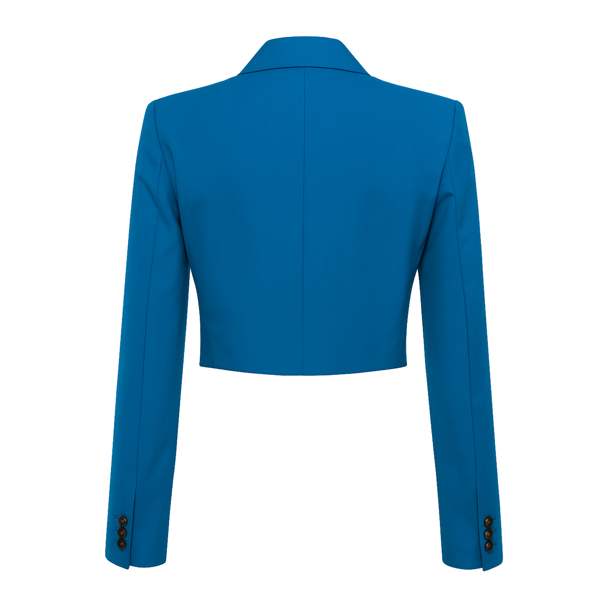 Tailory bright blue cropped double-breasted blazer back view