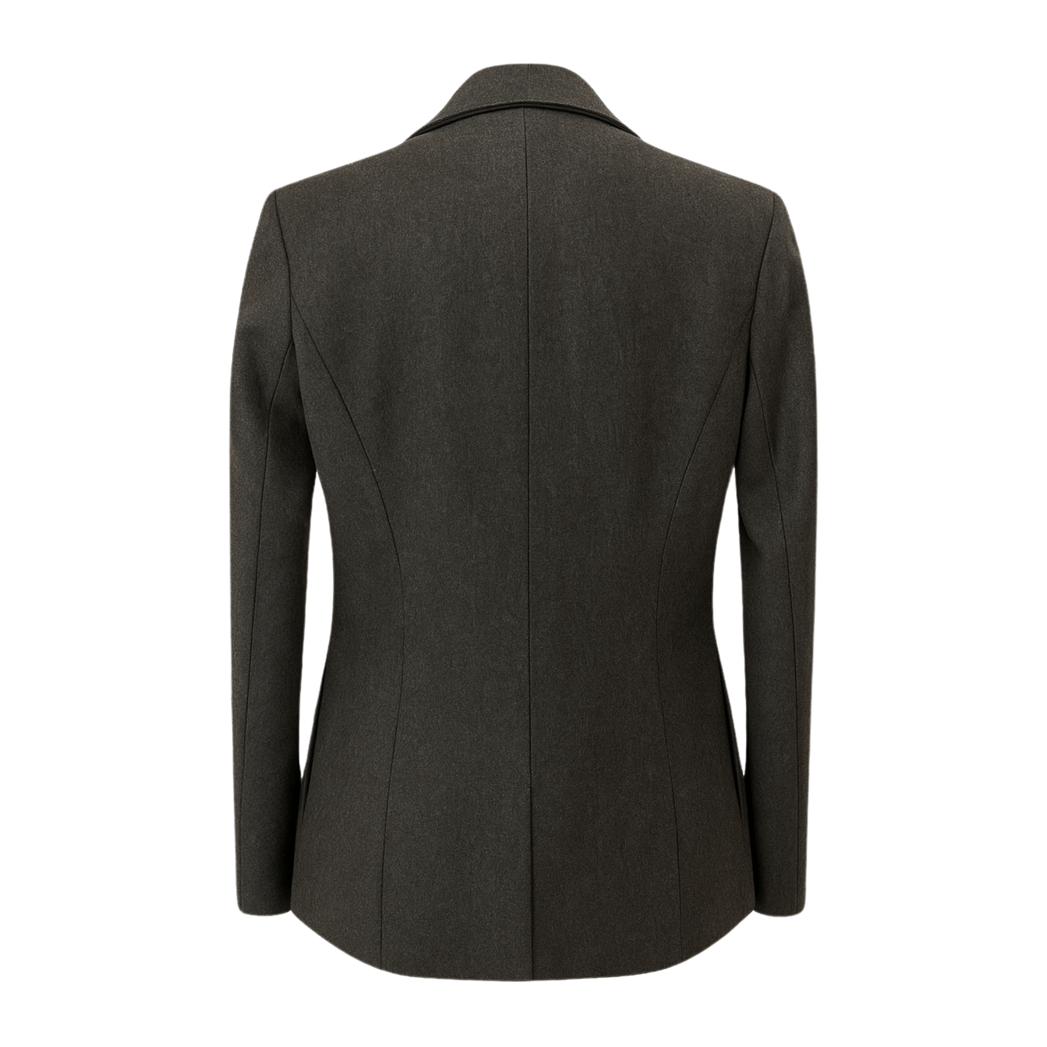 Tailory charcoal draped open-front cashmere wool blazer back view