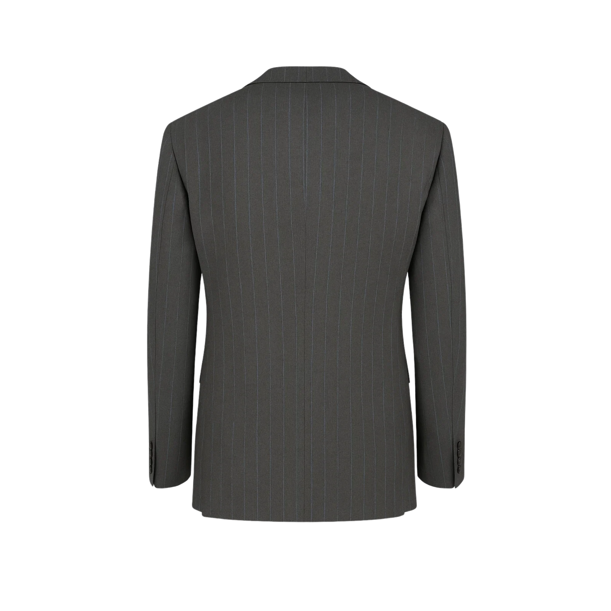 Tailory grey pinstripe deep-V double-breasted blazer back view