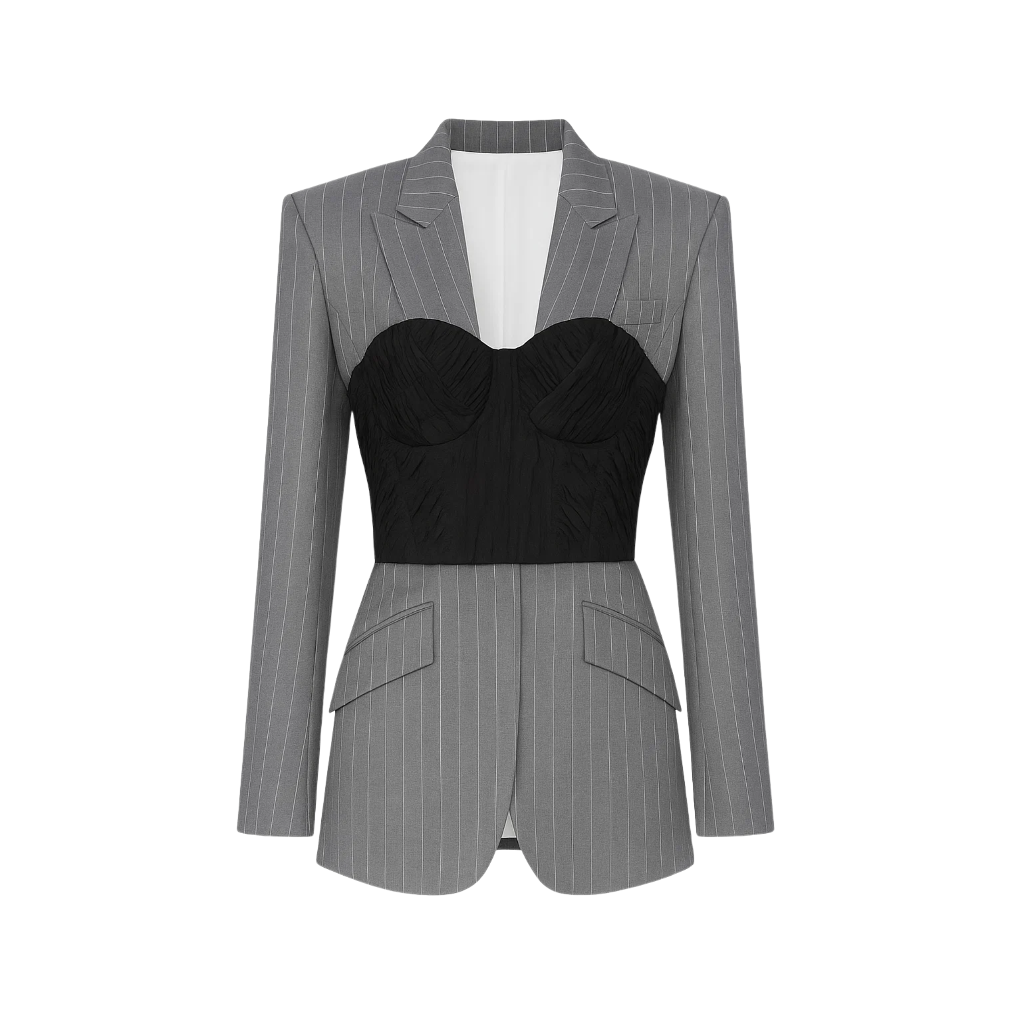 Tailory grey pinstripe sculpted corset blazer front view
