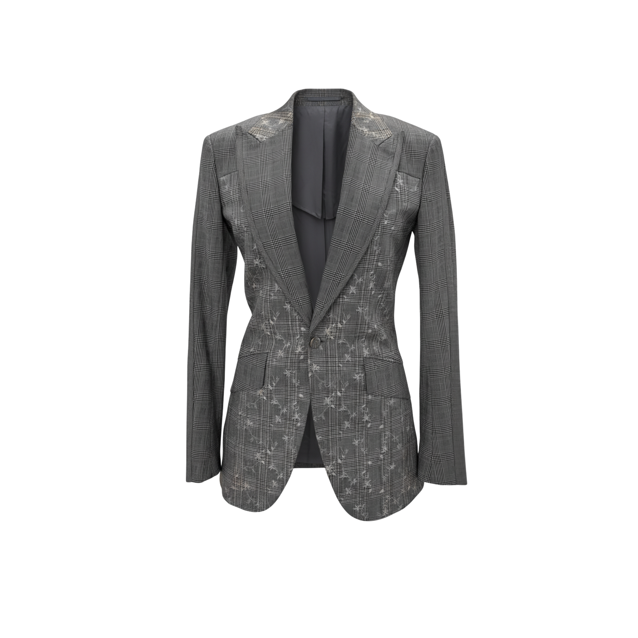 Tailory grey plaid blazer with metallic embroidery front view