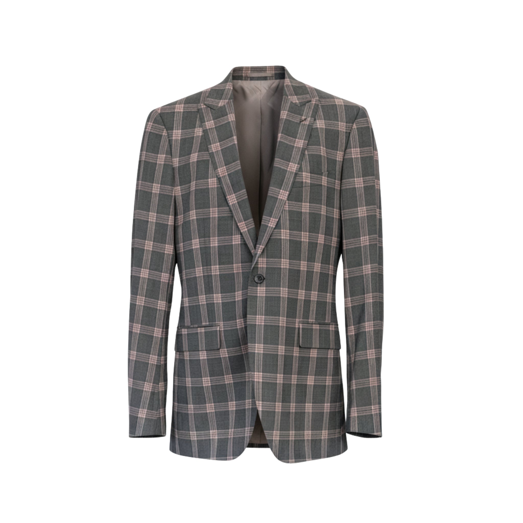 Tailory grey plaid single-breasted blazer with notch lapel front view