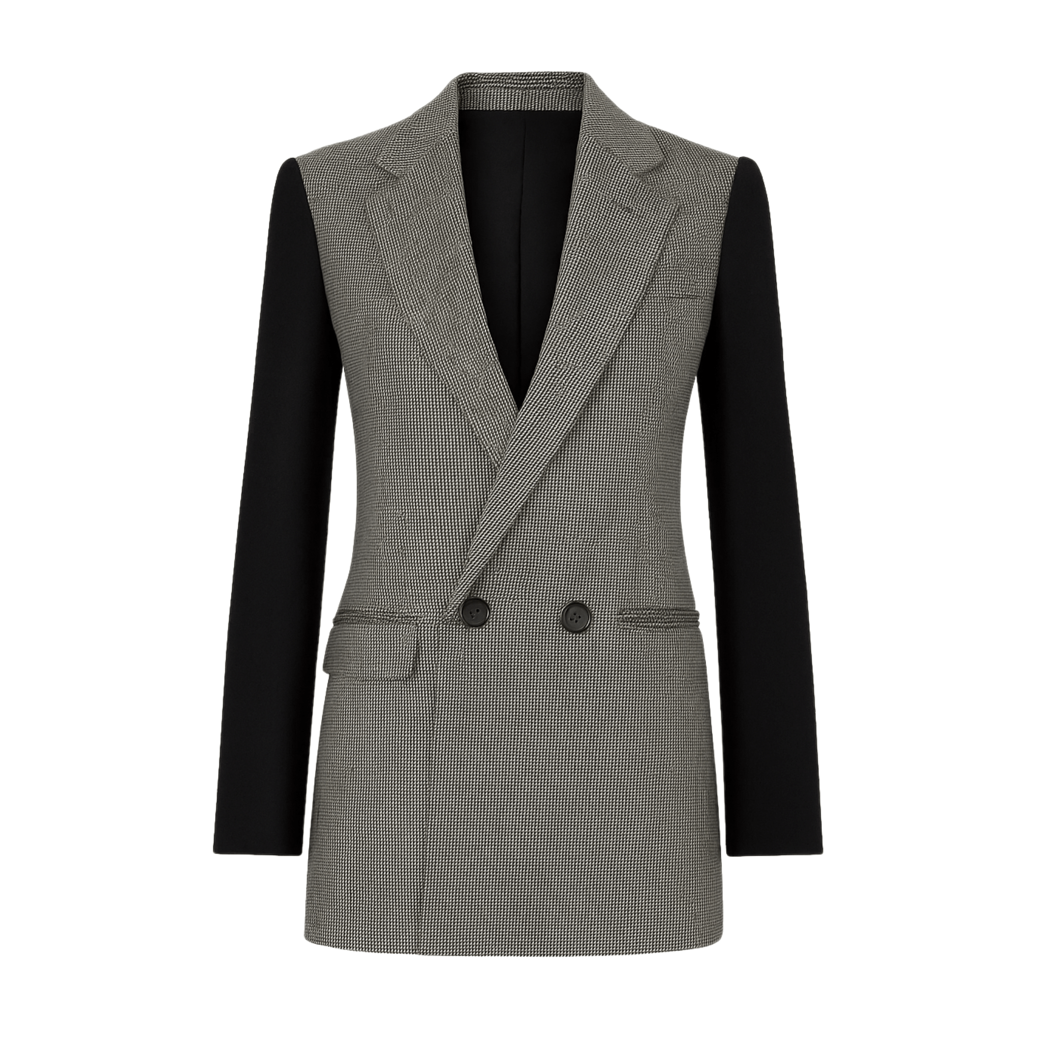 Tailory houndstooth and black color-block double-breasted blazer front view
