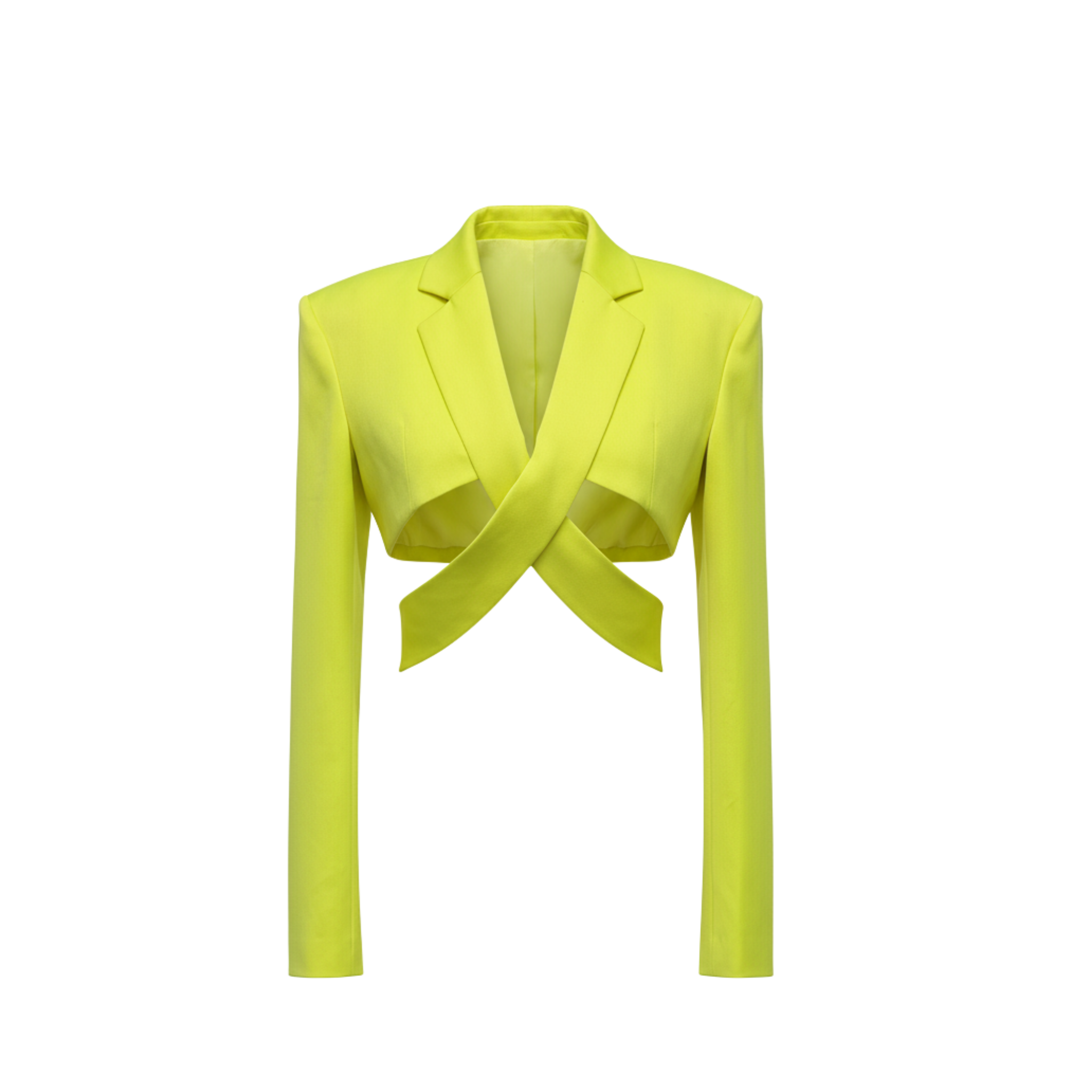 Tailory neon yellow cutout cropped blazer front view