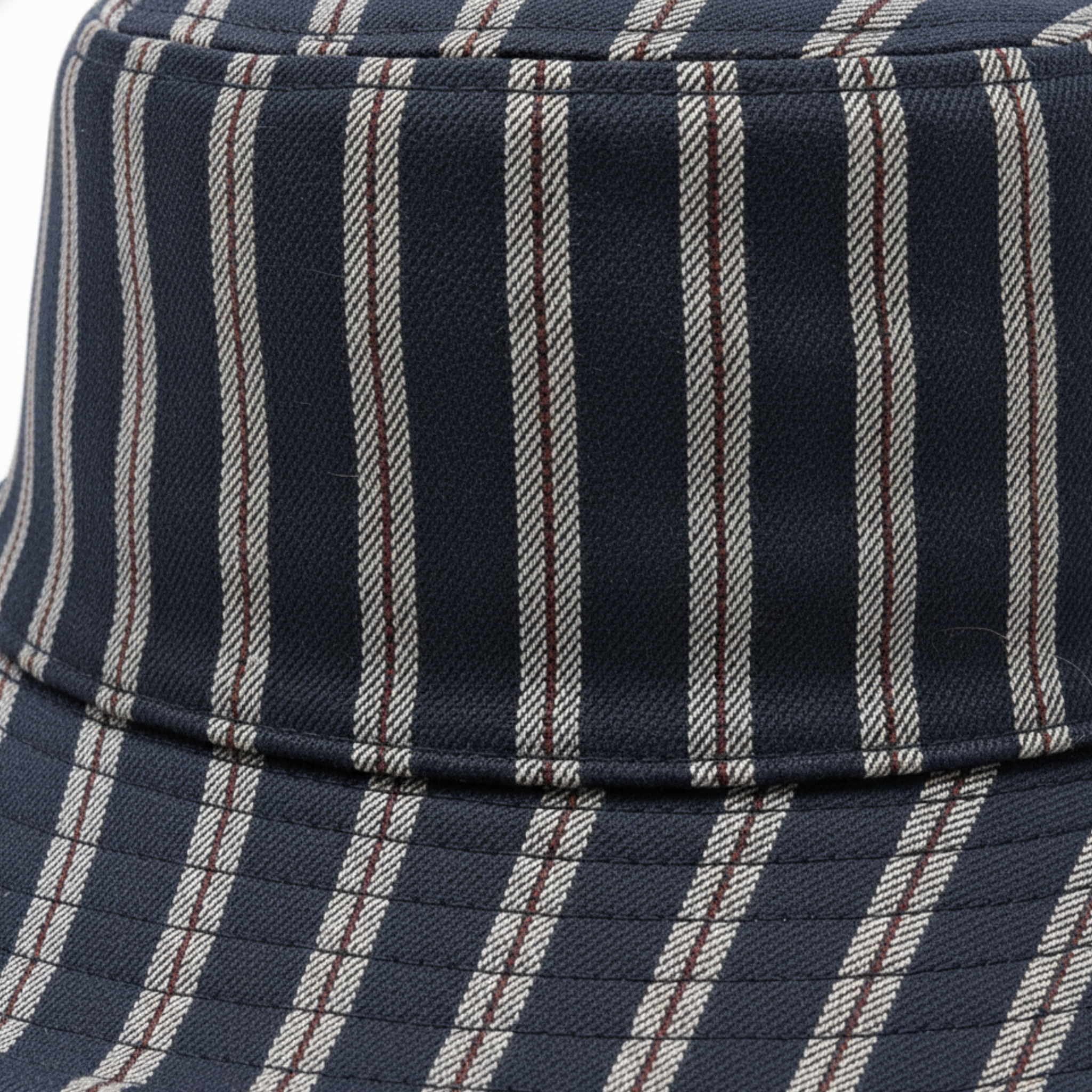 Tailory navy/ivory striped bucket hat angled view