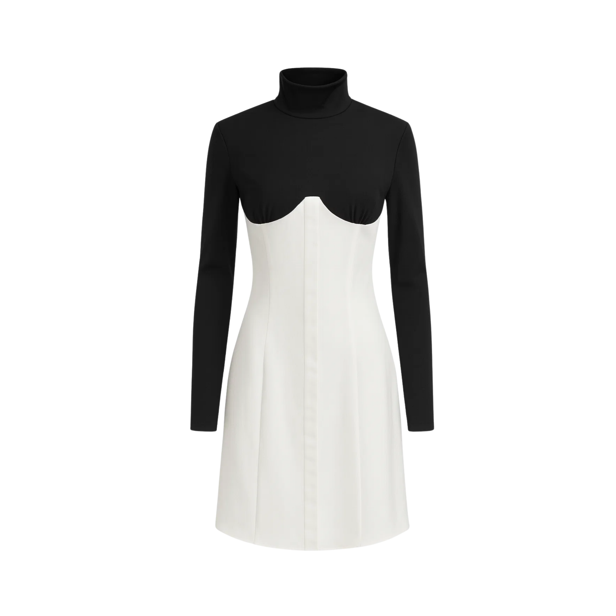 Tailory color-block turtleneck A-line dress front view