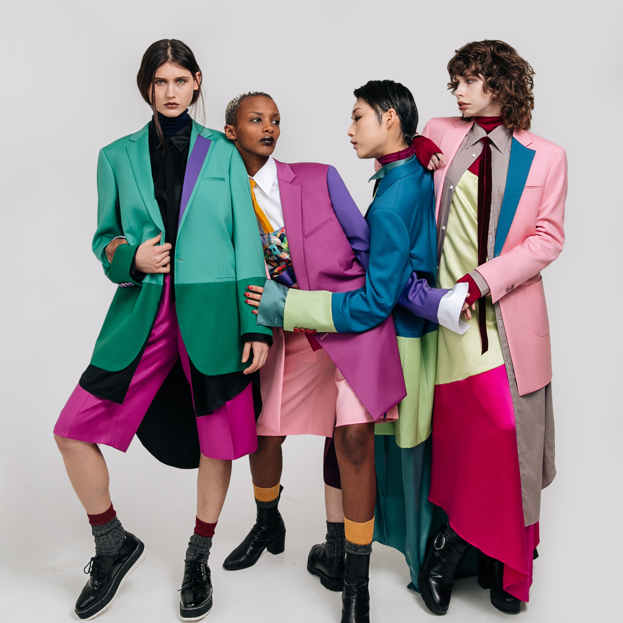 Tailory asymmetrical silk slip dress shown on model