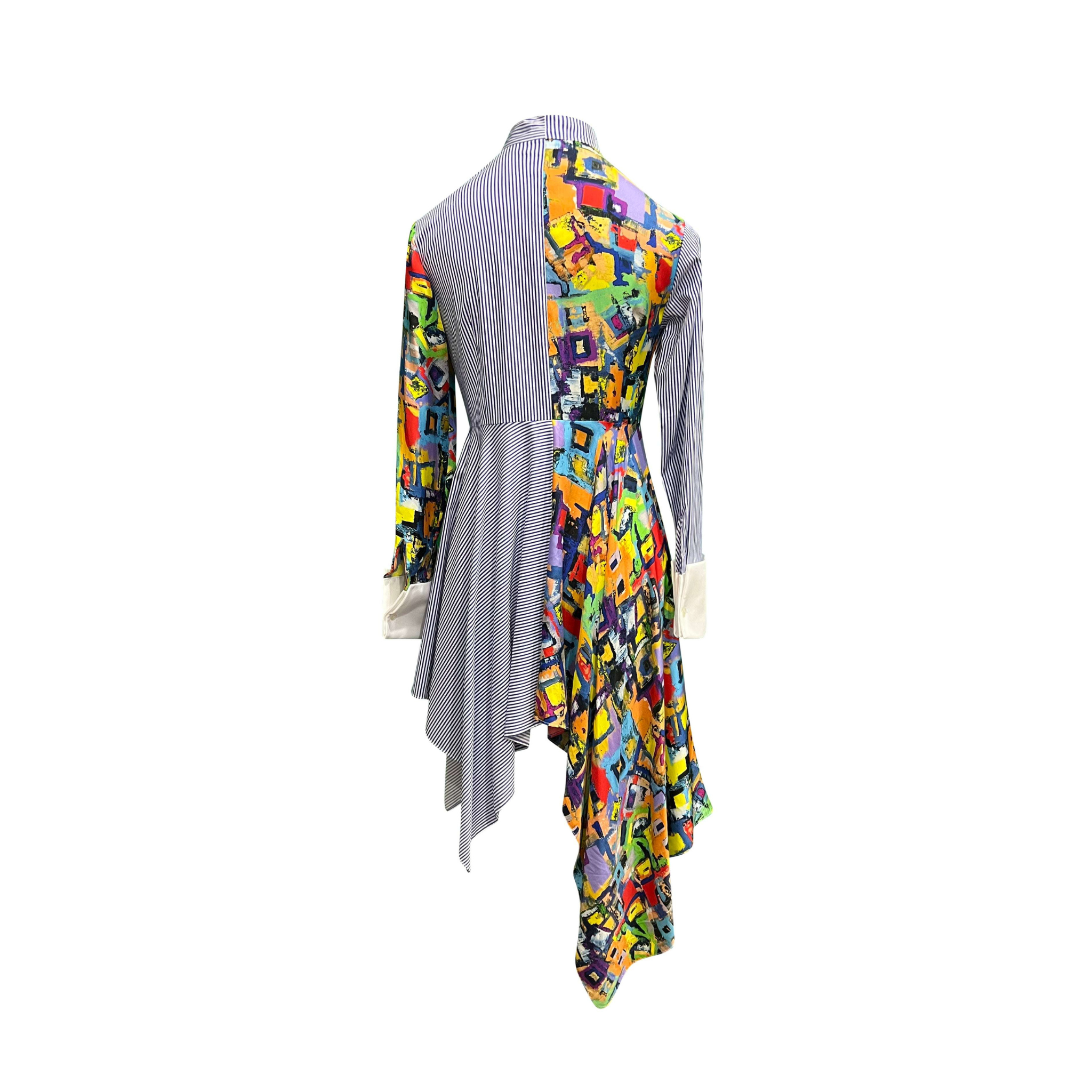 Tailory multicolor asymmetrical cotton–viscose shirt dress back view