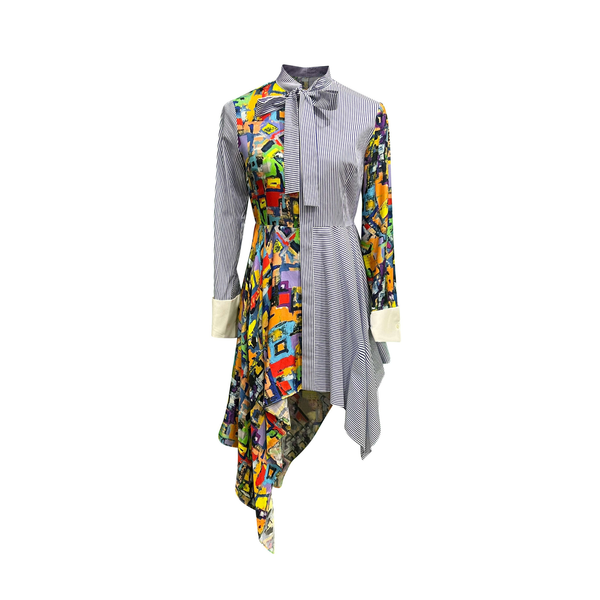 Tailory multicolor asymmetrical cotton–viscose shirt dress front view