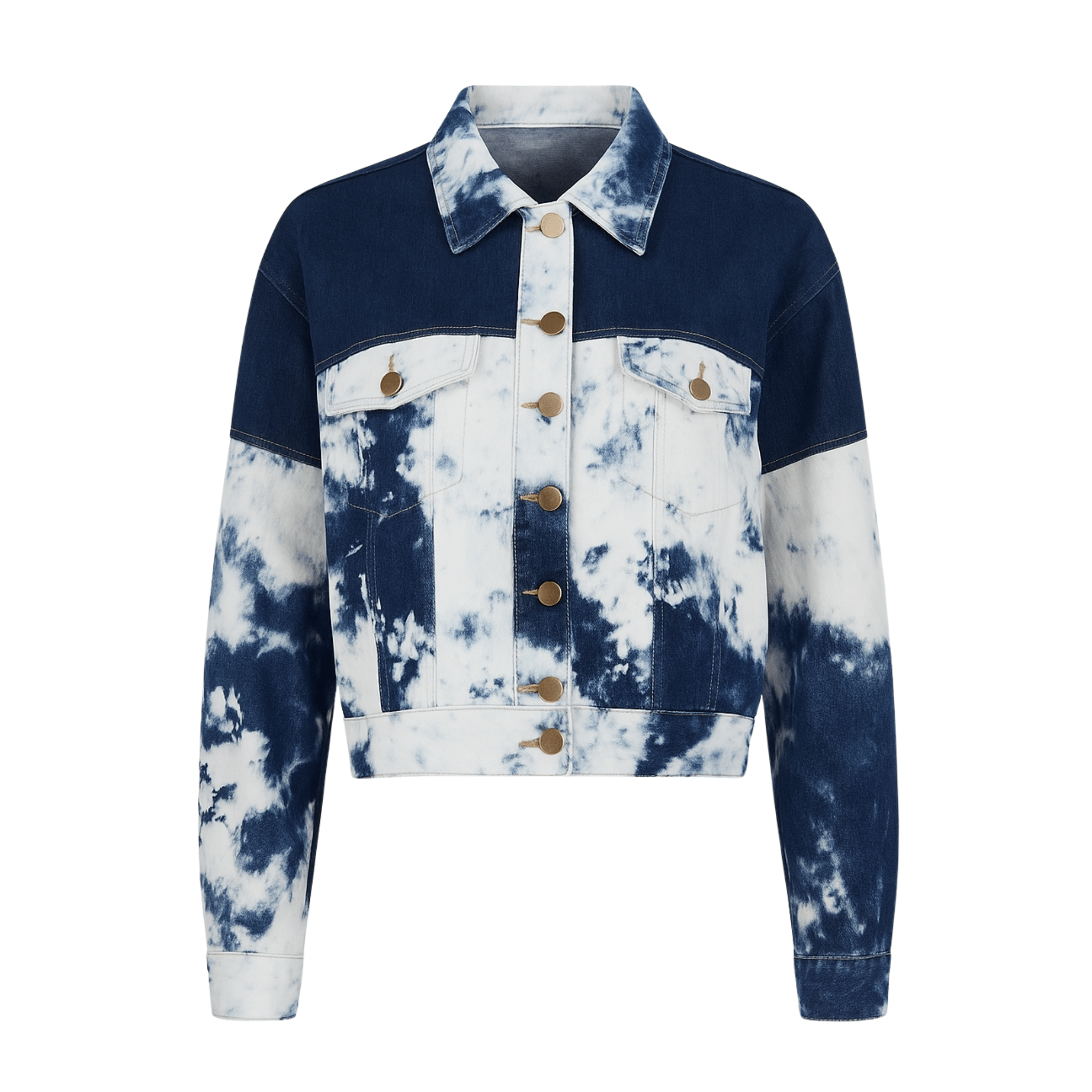Tailory blue and white tie-dye denim jacket front view