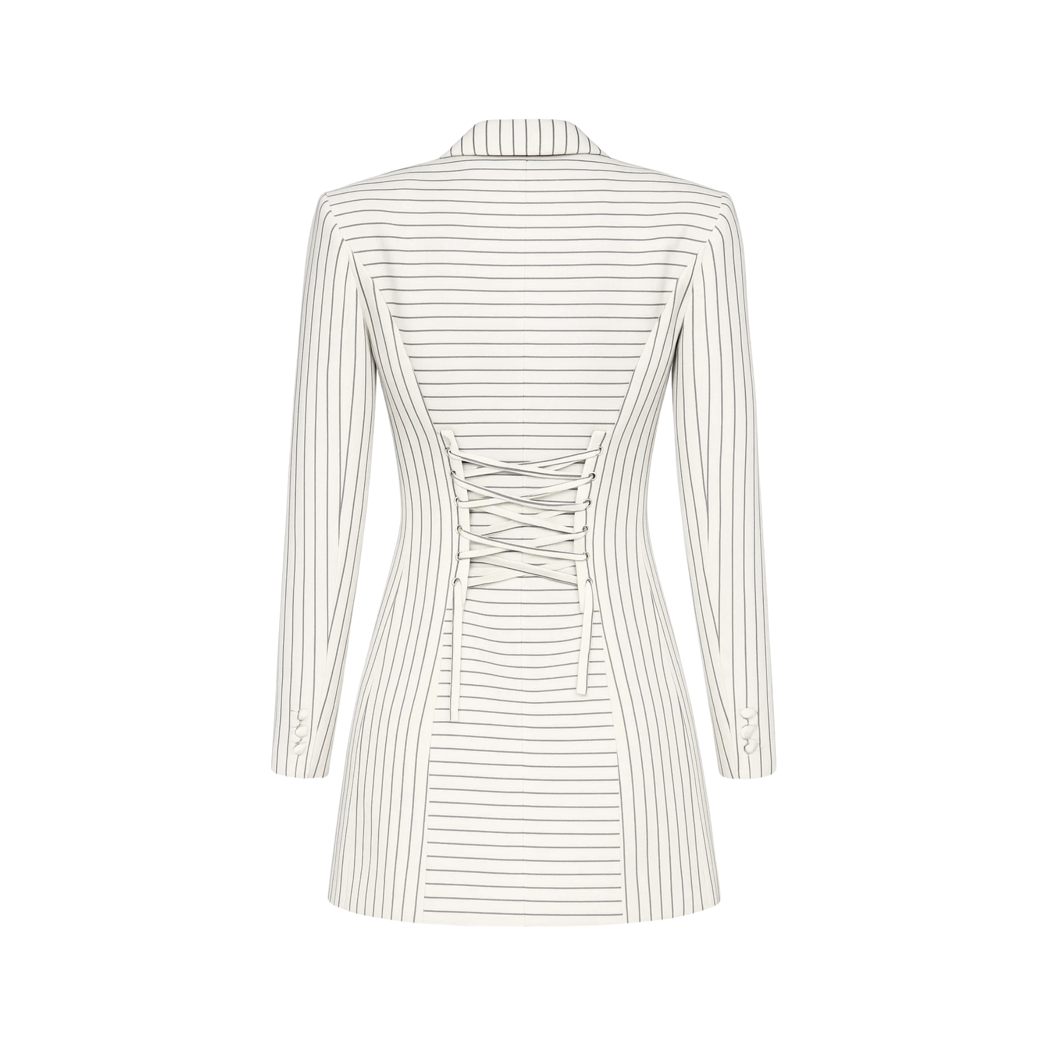 Tailory white/black pinstripe corset-back tailored jacket back view