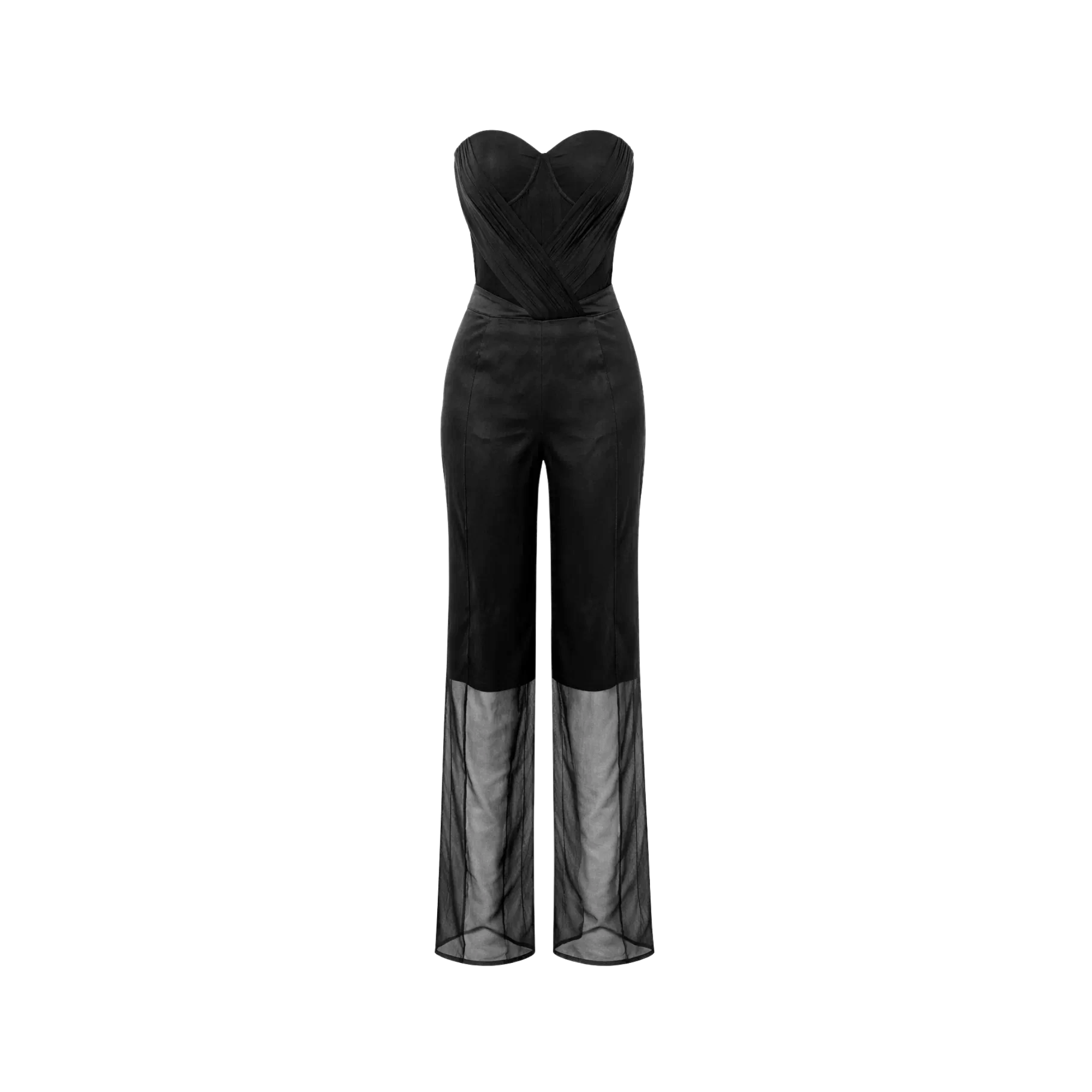 Tailory_Jumpsuit_Black_Strapless_SheerHem_FrontView