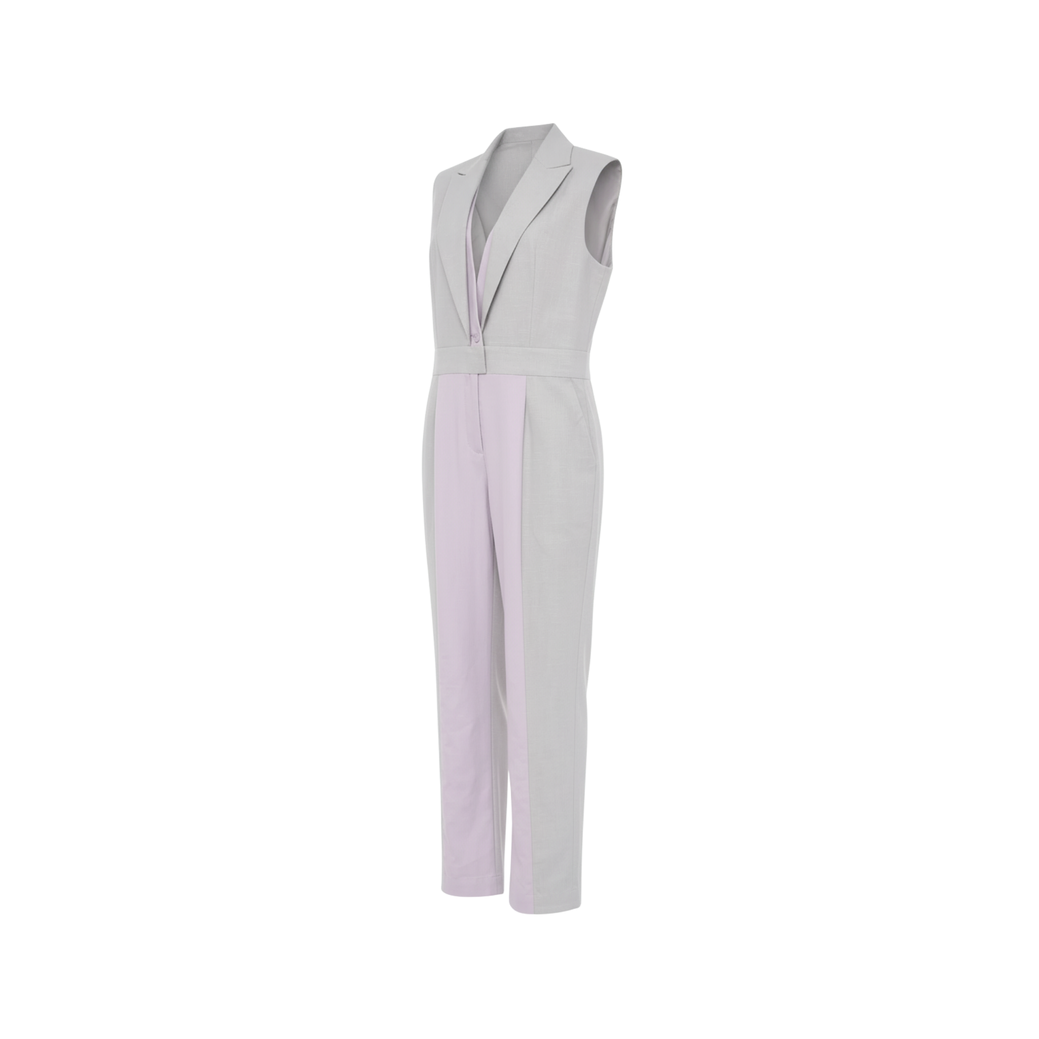 Tailory_Jumpsuit_GreyLilac_ColorBlock_Sleeveless_SideView