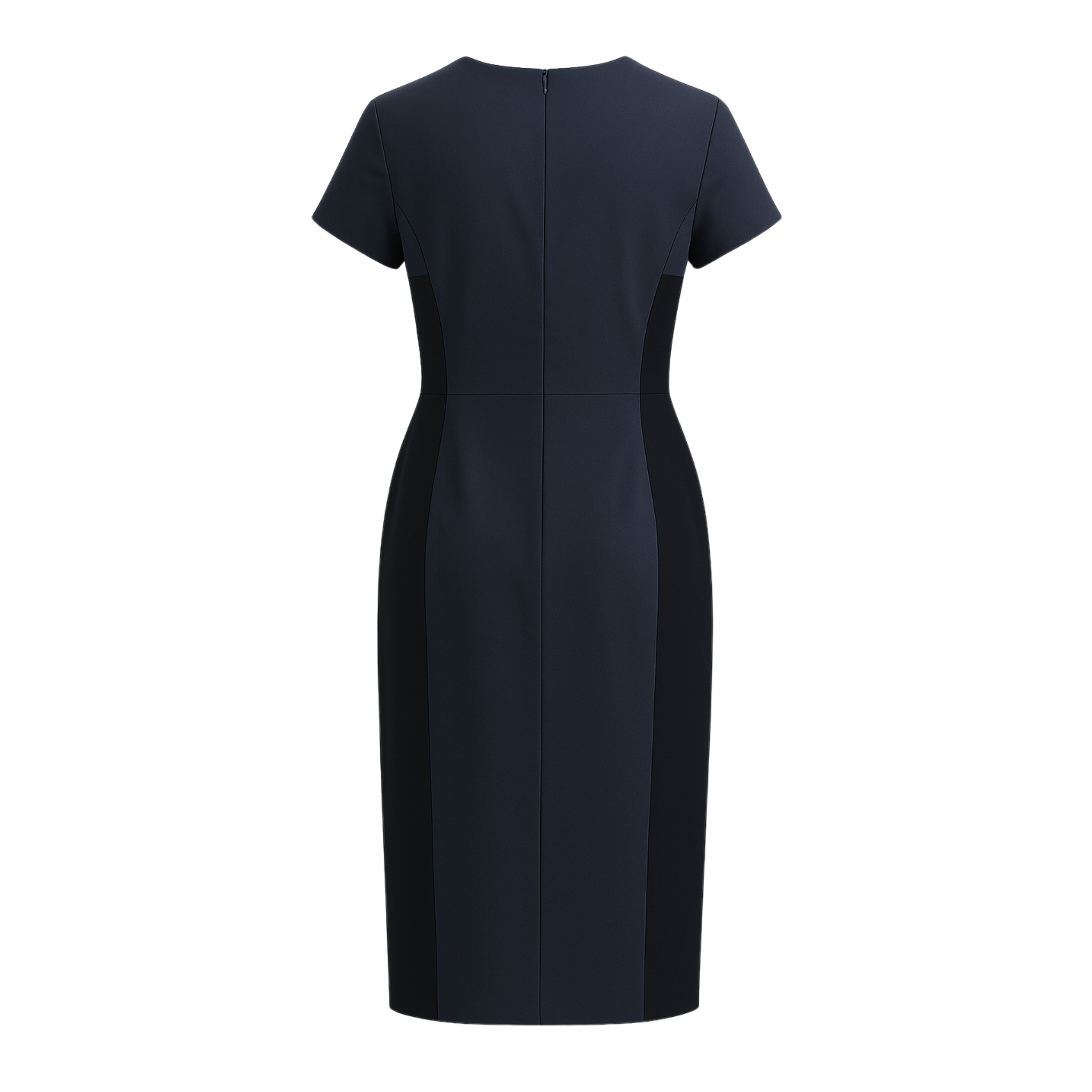 Tailory black navy sheath dress fitted silhouette back view