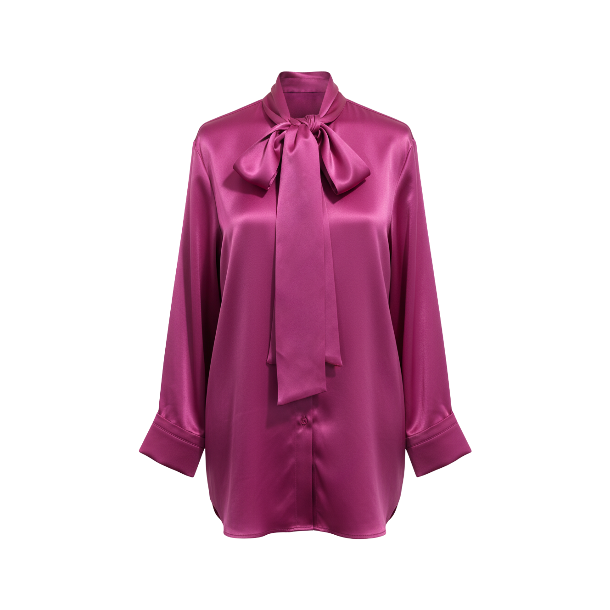 Tailory pink satin oversized scarf-neck shirt front view