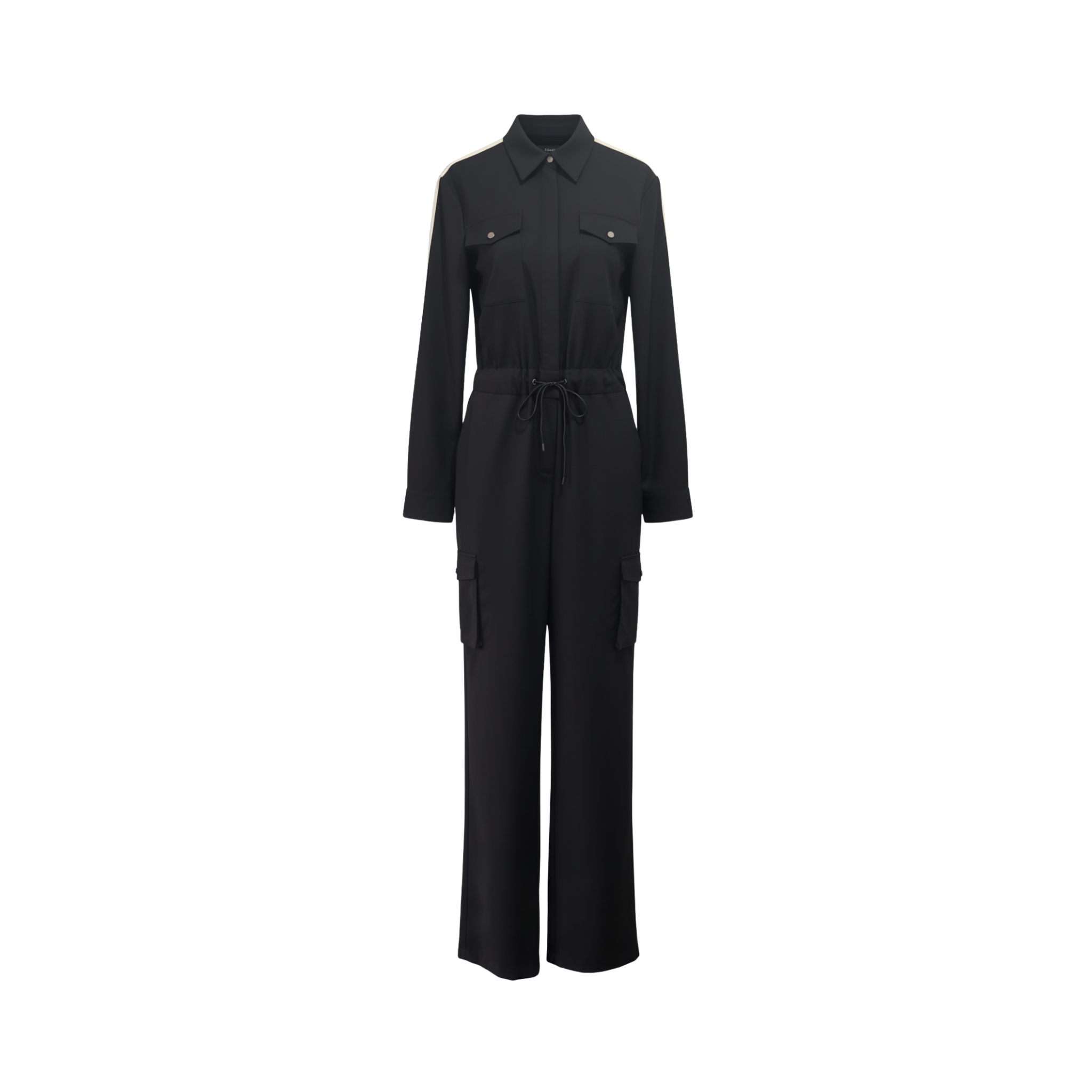 Tailory black tailored jumpsuit with waist-cinch drawstring front view