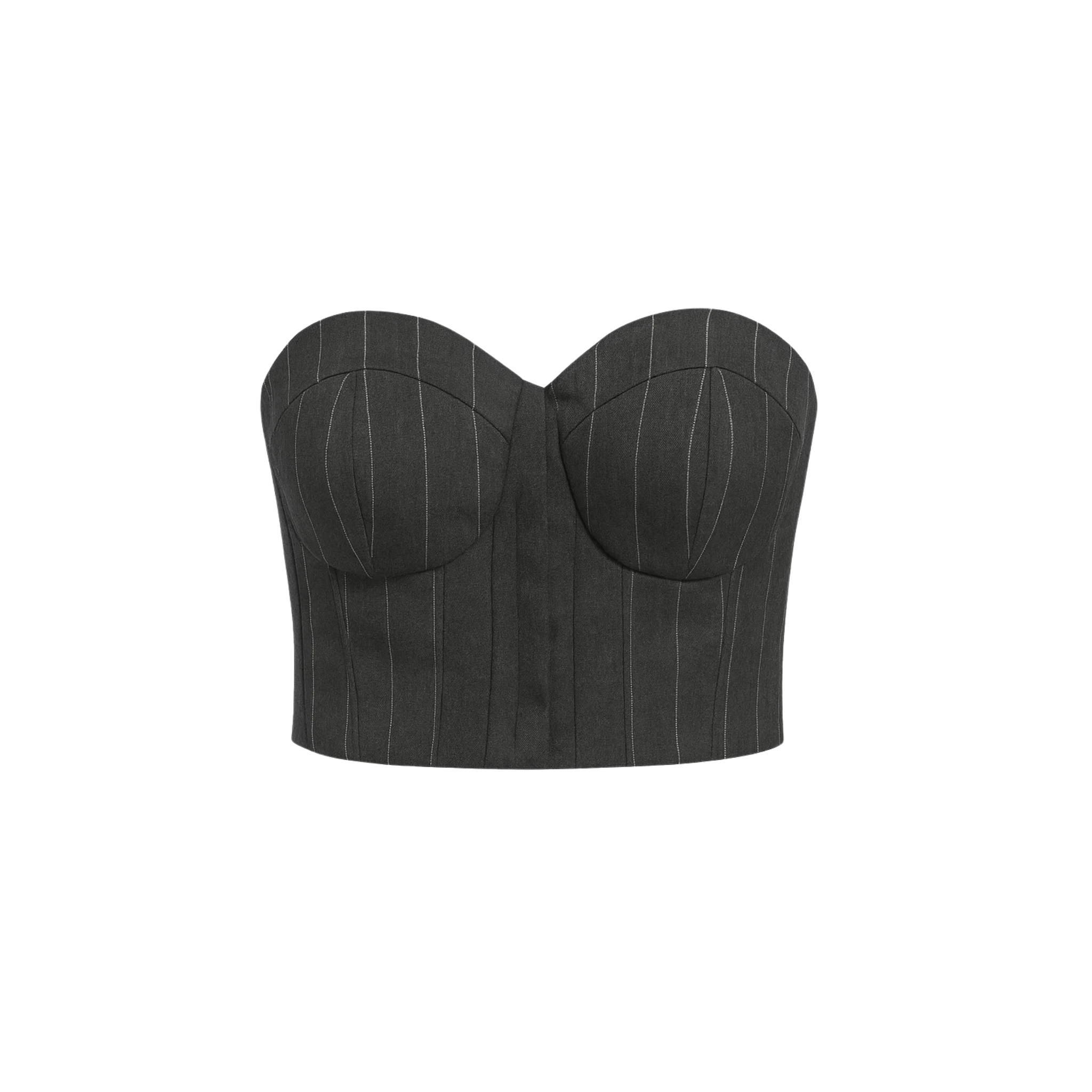 Tailory black pinstripe structured bandeau top front view