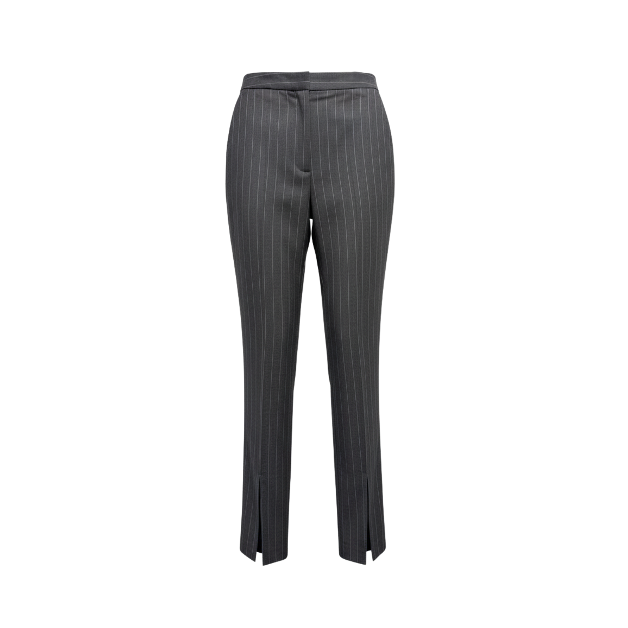 Tailory grey pinstripe straight-leg slit-hem tailored pants front view
