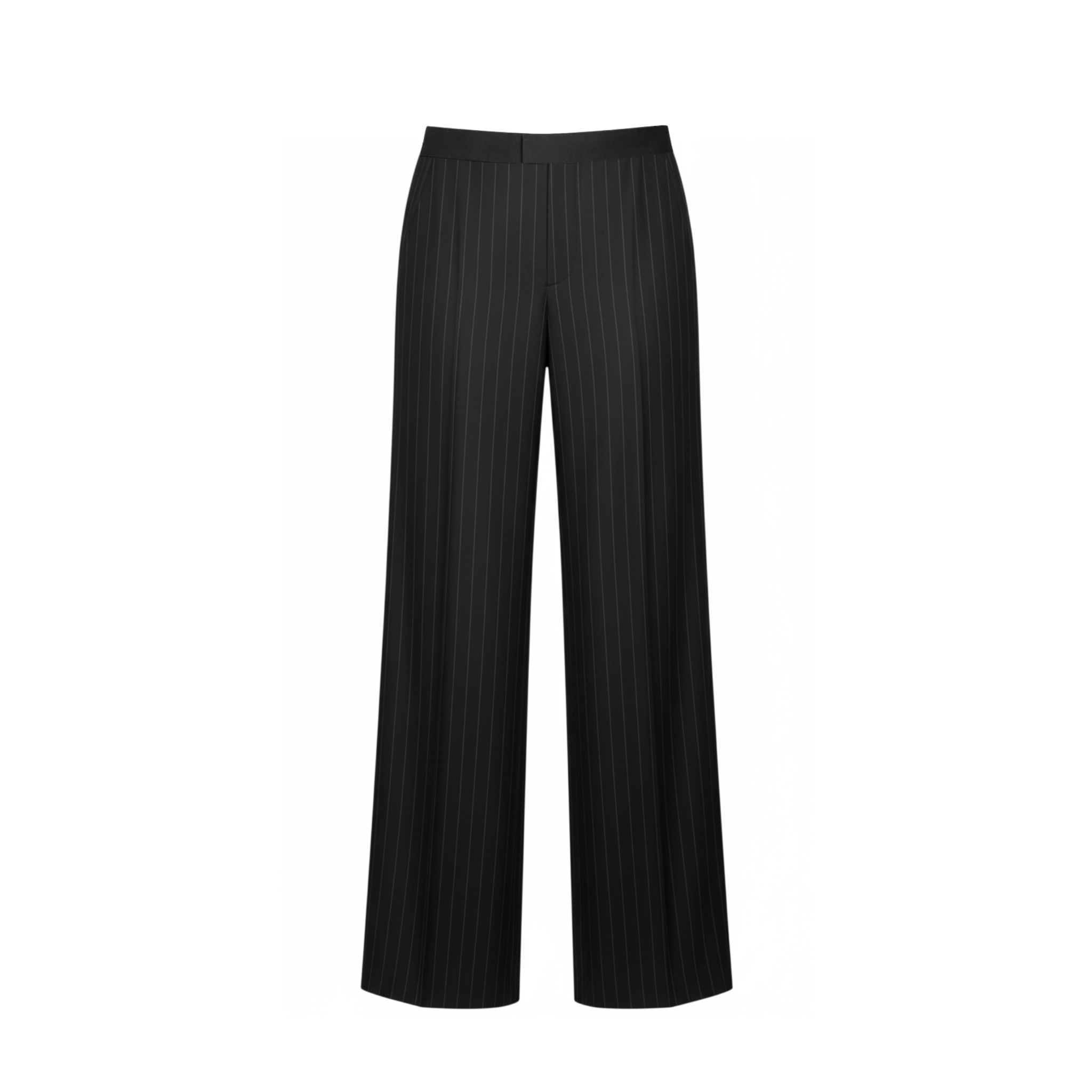 Tailory black pinstripe wide-leg trousers front view