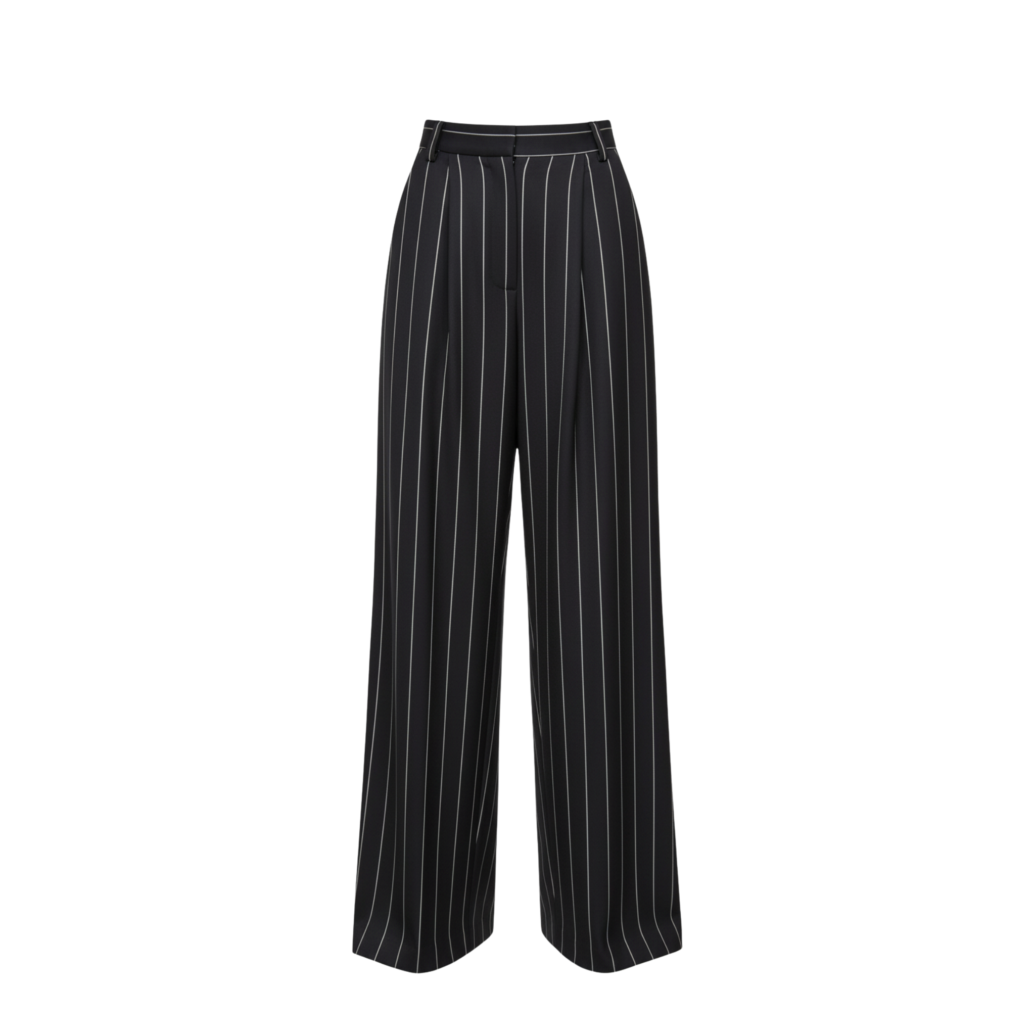 Tailory black pinstripe wide-leg wool trousers front view