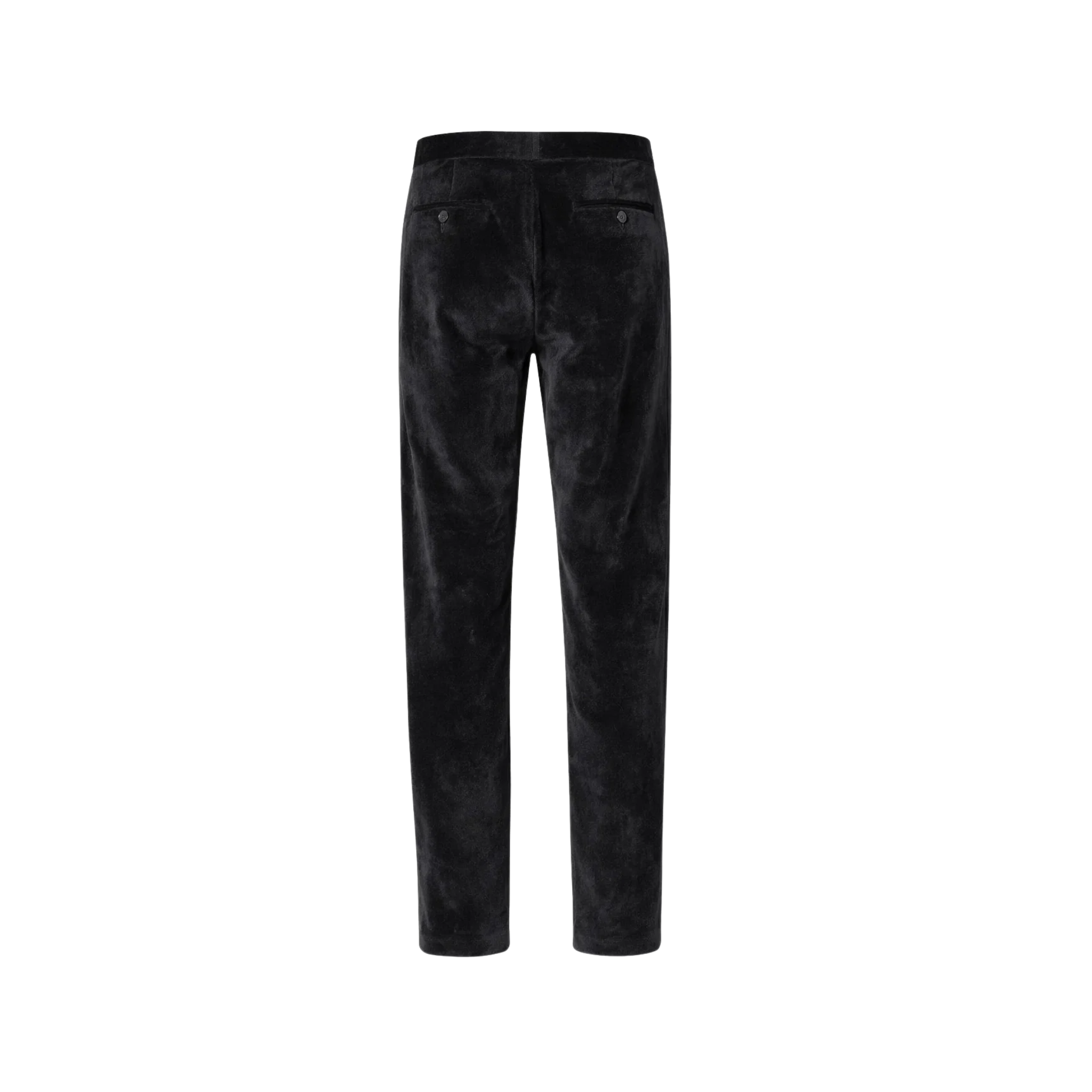 Tailory black velvet straight-leg track trousers back view