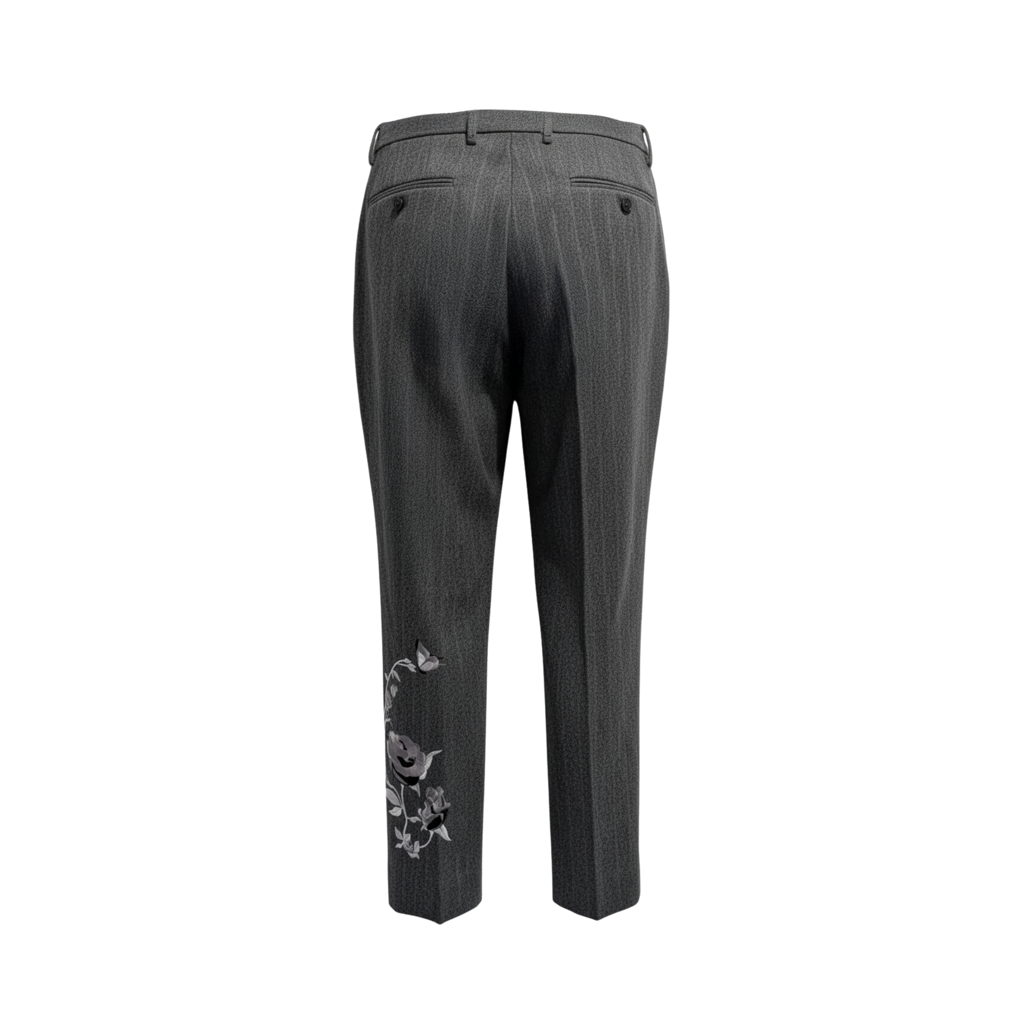 Tailory charcoal pinstripe embroidered tapered trousers back view
