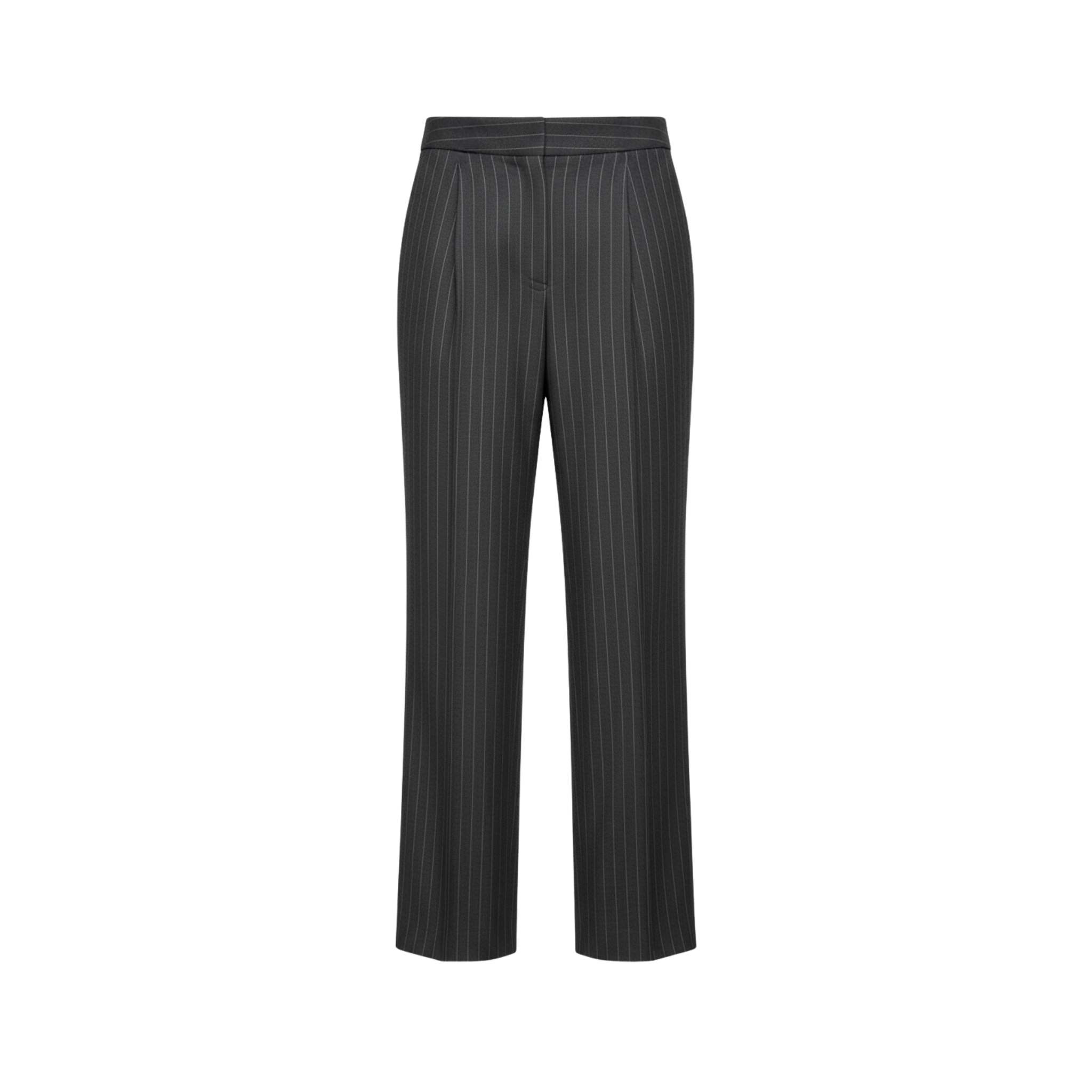 Tailory charcoal pinstripe straight leg trousers front view