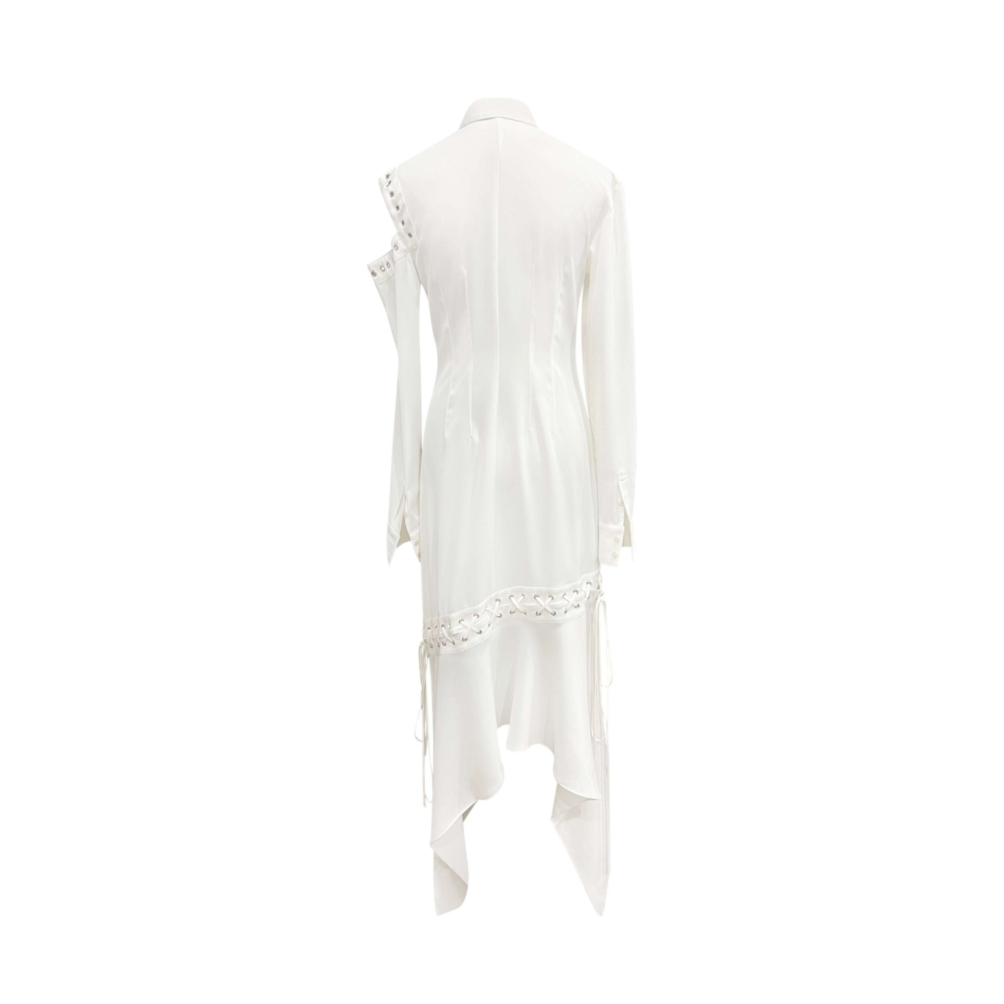 white_cutout_shirtdress_side — Tailory white cut-out shirtdress side view