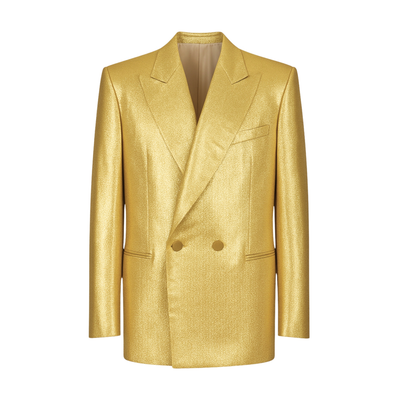 Gold silk lamé tailored jacket front view