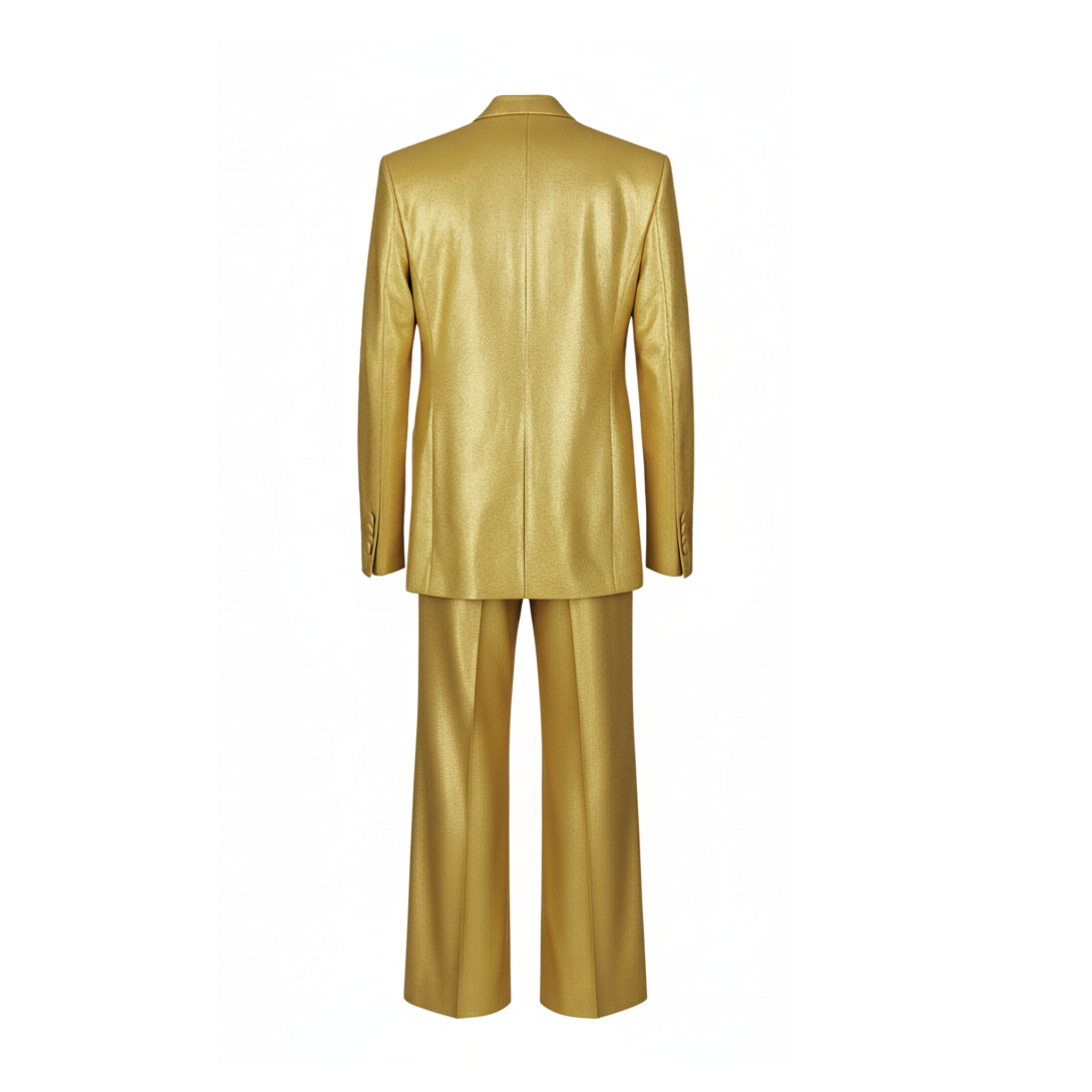 Gold silk lamé suit back view