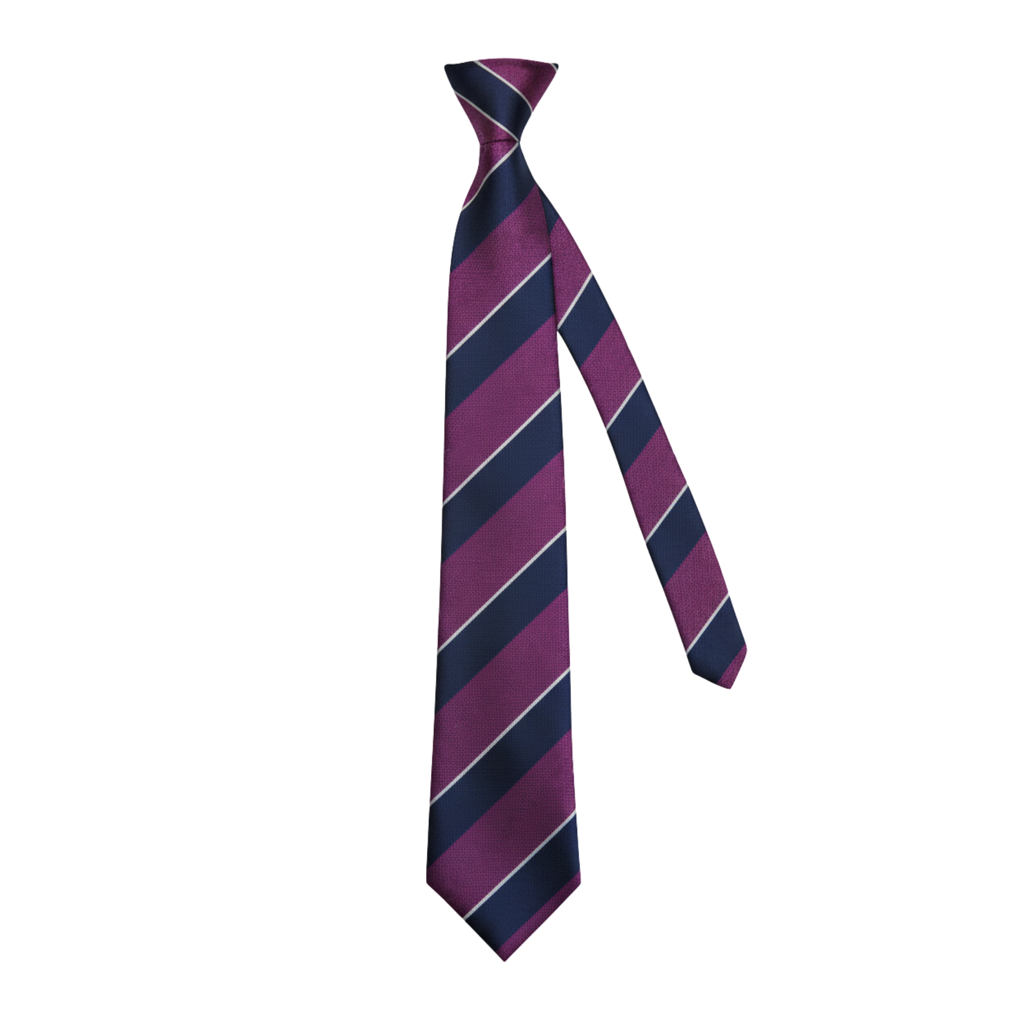 Striped silk tie shown at an angle with diagonal stripe pattern